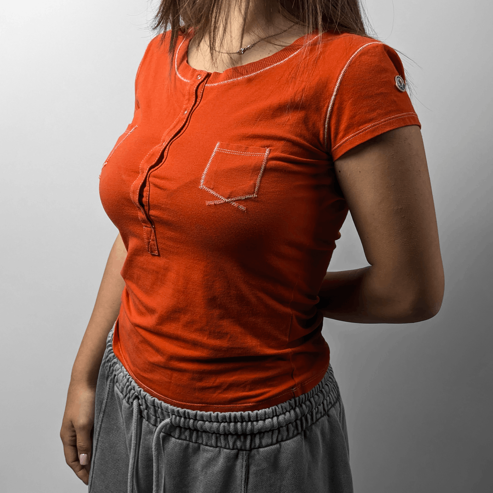 Moncler Moncler Patch Logo Orange Y2K Slim Top Blouse Shirt XS-S Size XS / US 0-2 / IT 36-38 - 4 Thumbnail