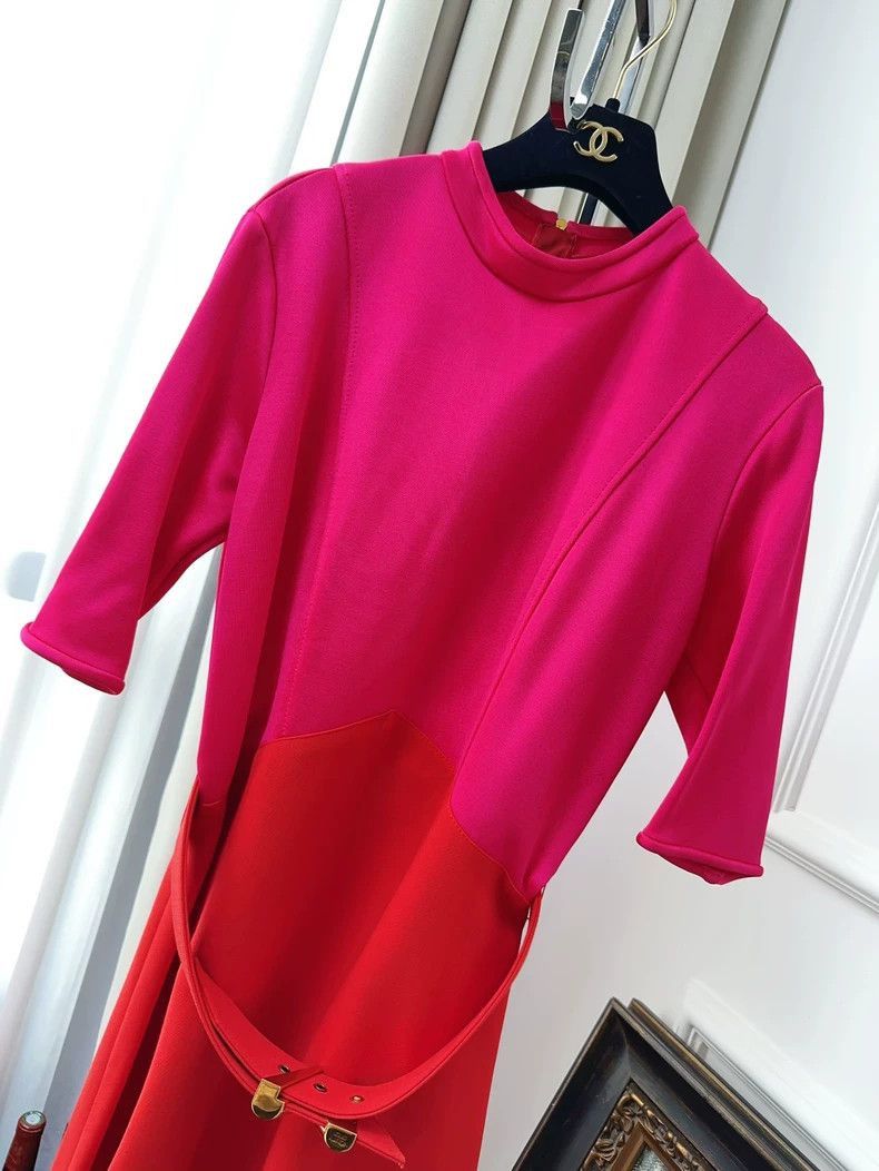 Louis Vuitton Louis Vuitton Red Pink Fitted Dress with Belt- Size M / US 6-8 / IT 42-44 - 8 Thumbnail