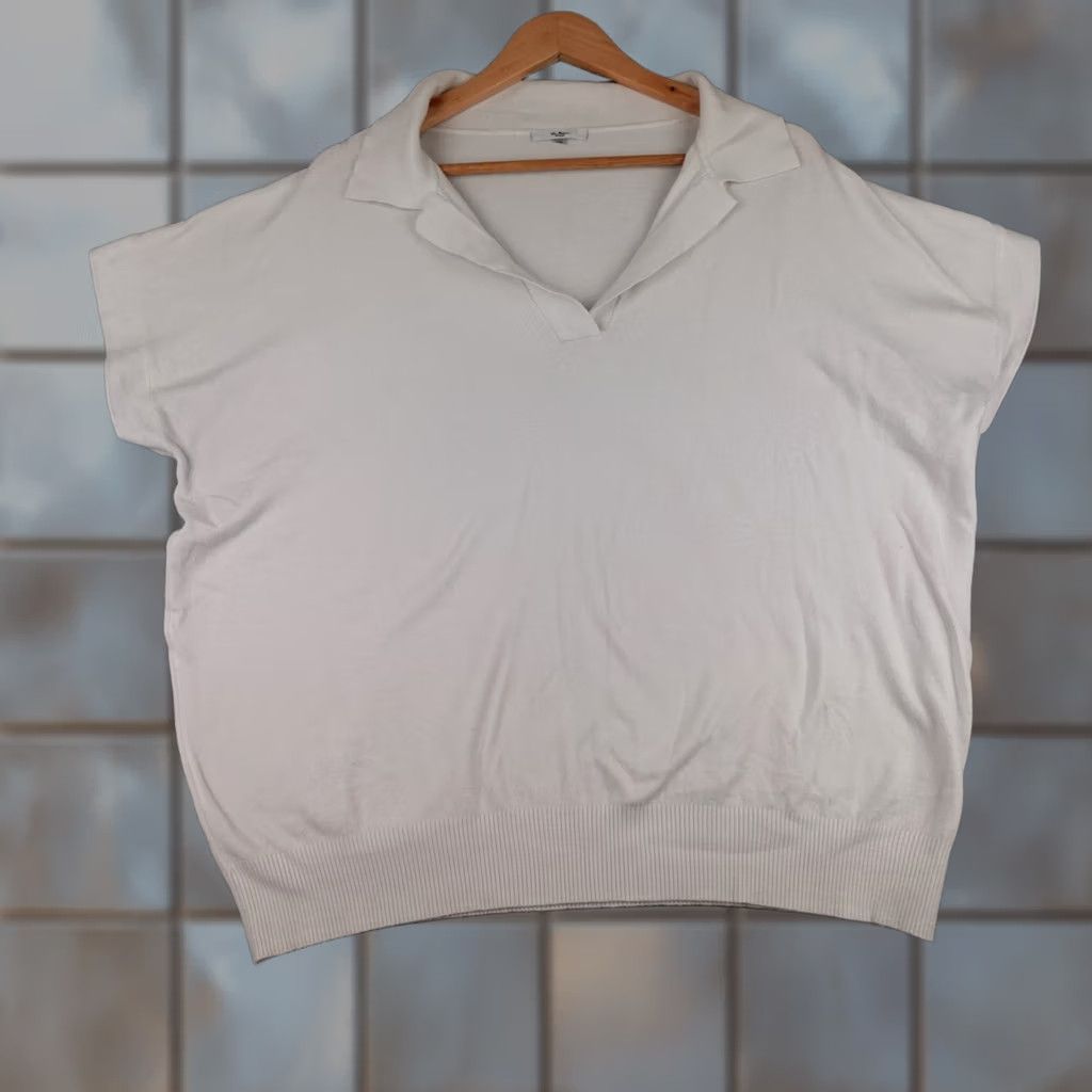 Vintage VIA MILANO Sweater Womens 1X White Short Sleeve Collared Pullover Preppy Rayon Size XL / US 12-14 / IT 48-50 - 1 Thumbnail