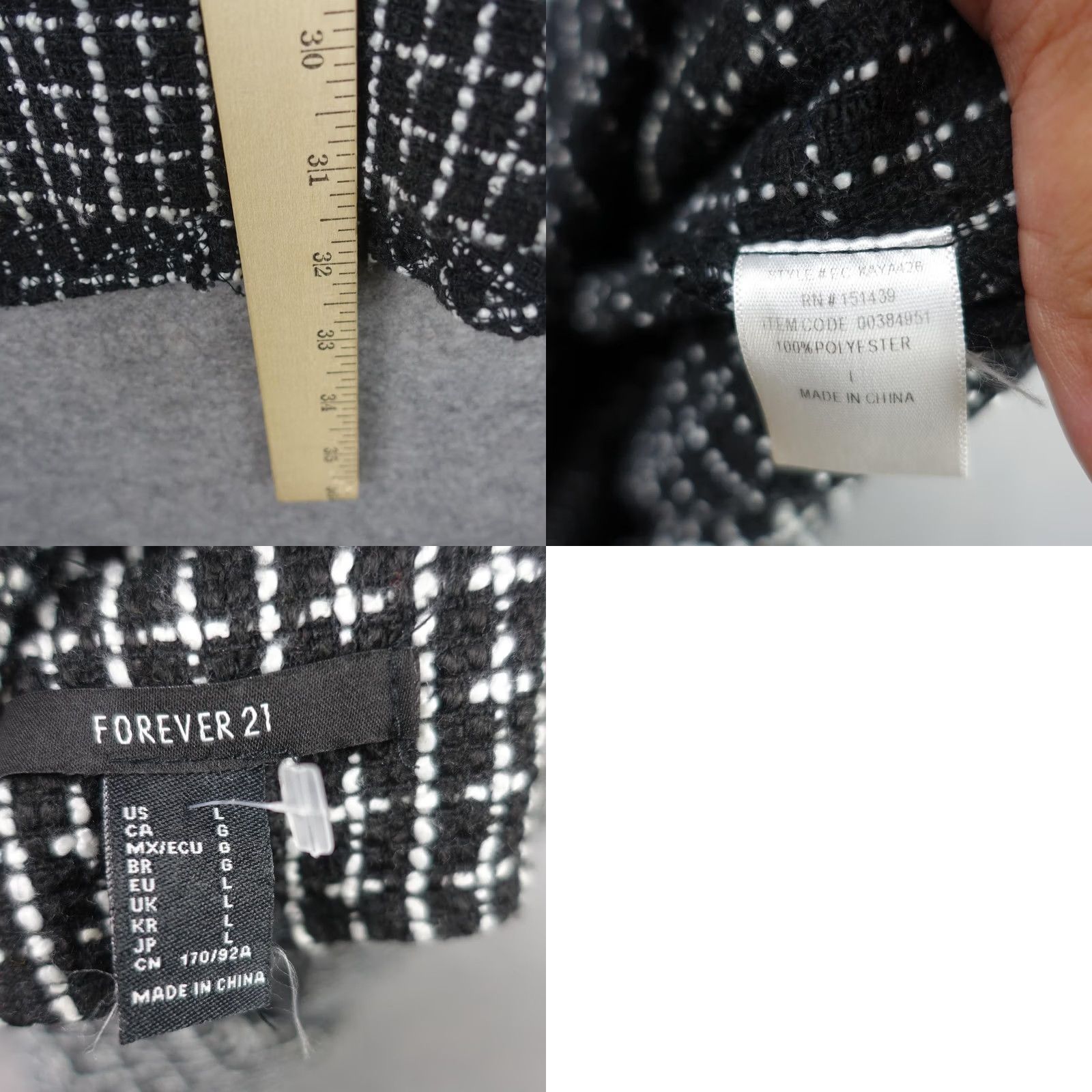 Forever 21 FOREVER 21 Dress Womens L Black Check Tweed Blazer Fit & Flare Jacket Y2K VT Dress Size L / US 10 / IT 46 - 8 Thumbnail