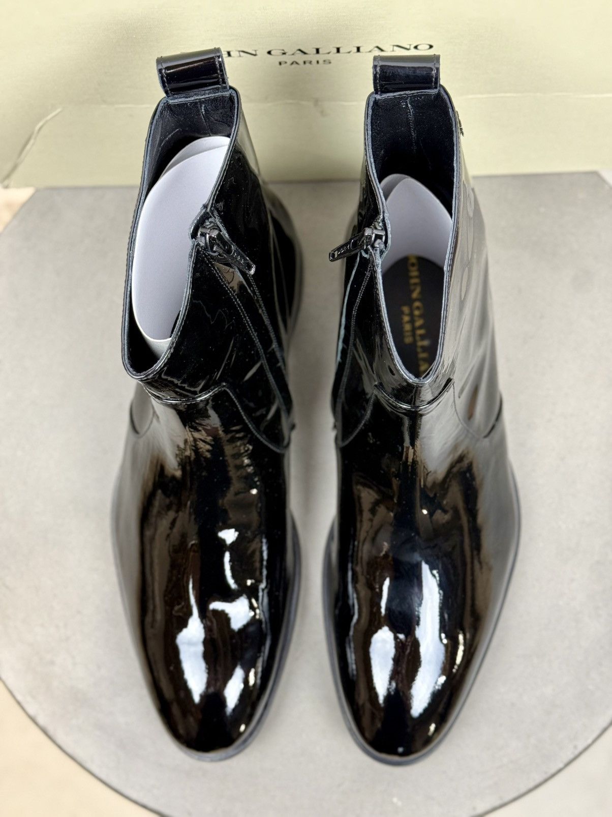 John Galliano Archive New in box Patent Leather Black Zip Boots 42 RARE! Size US 9 / EU 42 - 9 Thumbnail