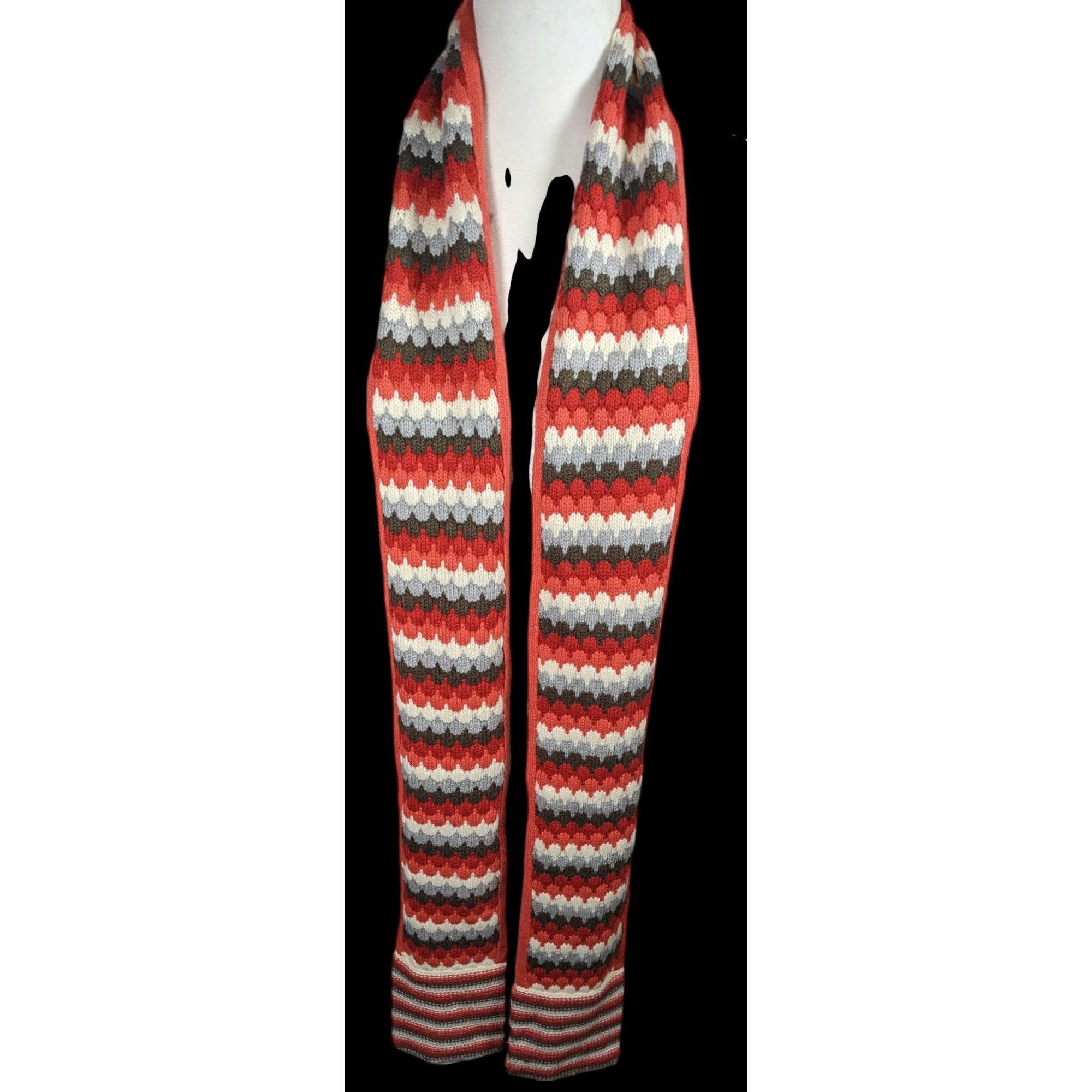 Other Retro Nostalgic Red Orange And Grey Striped Fish Scale Scarf Size ONE SIZE - 2 Thumbnail