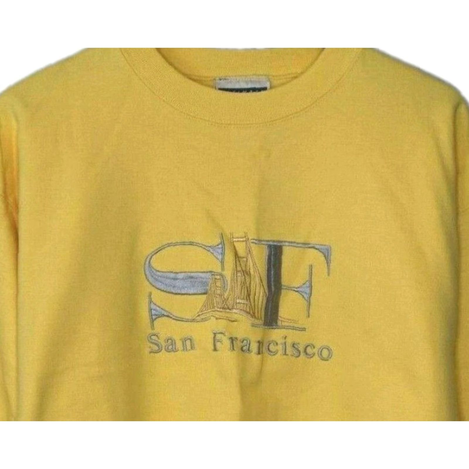 Hanes VINTAGE Hanes Sweatshirt Unisex Adults Crew Neck Long Sleeve Yellow Cotton Blend Embroidered San Francisco California Golden Gate Bridge Medium Size US M / EU 48-50 / 2 - 2 Thumbnail