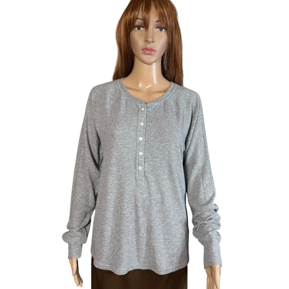 Other NWT New Three Dots Long Sleeve Henley Grey Top Size XL Size XL / US 12-14 / IT 48-50 - 2 Thumbnail