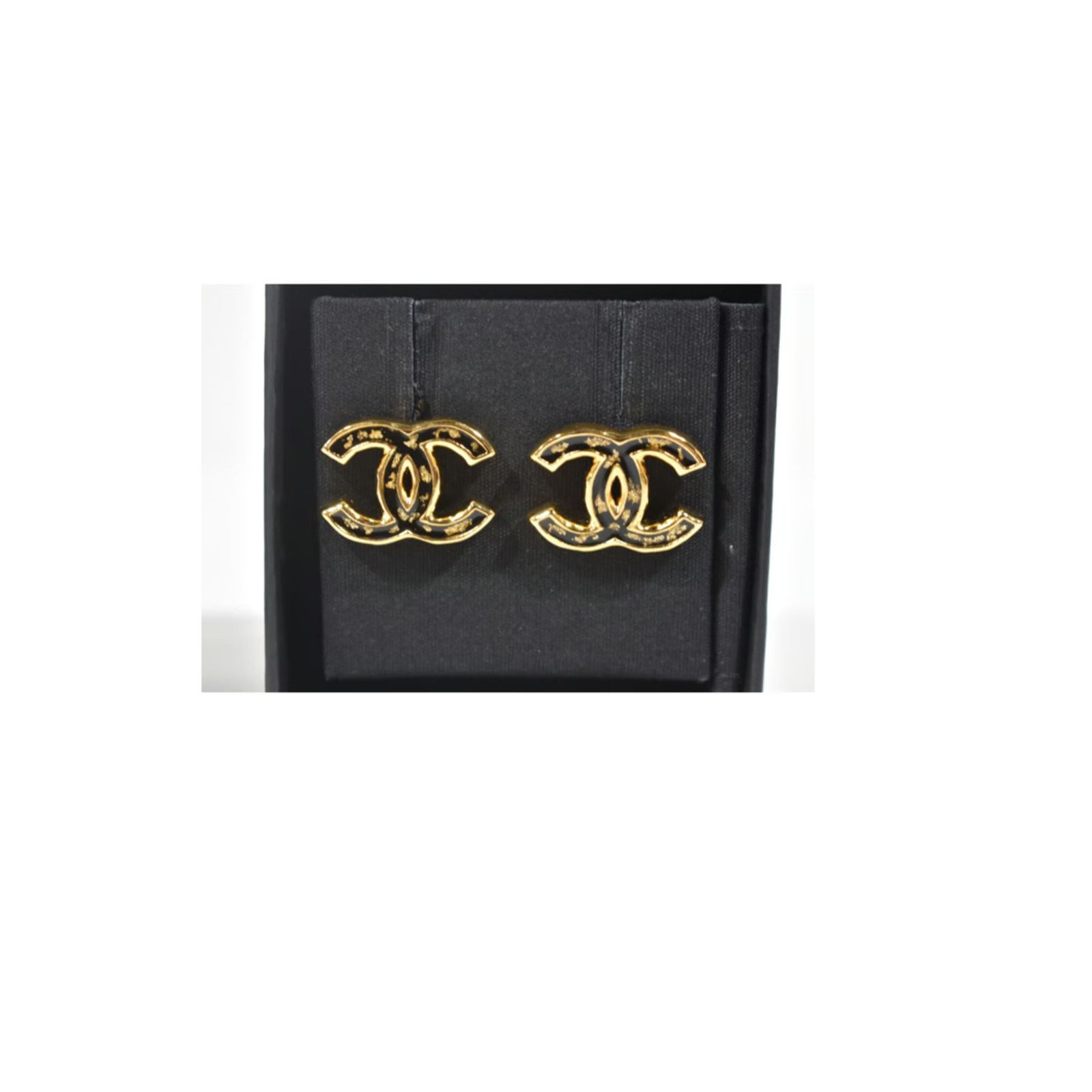 Chanel Chanel Gold Black Interlocking Drop Statement Stud Earrings Size ONE SIZE - 3 Thumbnail