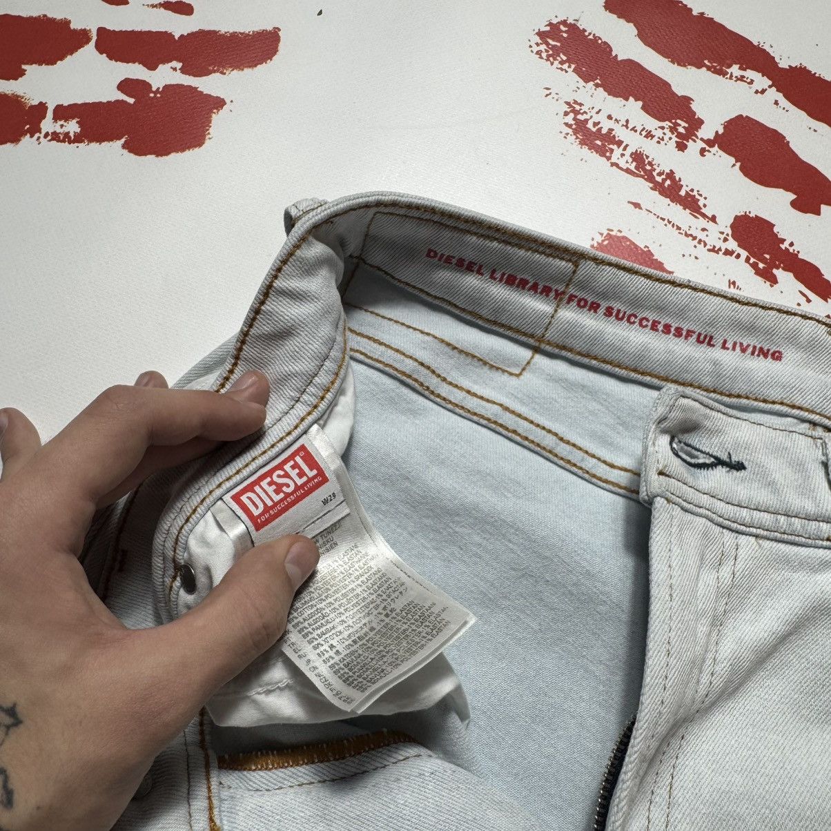 Diesel vintage 90s diesel jeans big logo white blue Size 29" - 6 Thumbnail