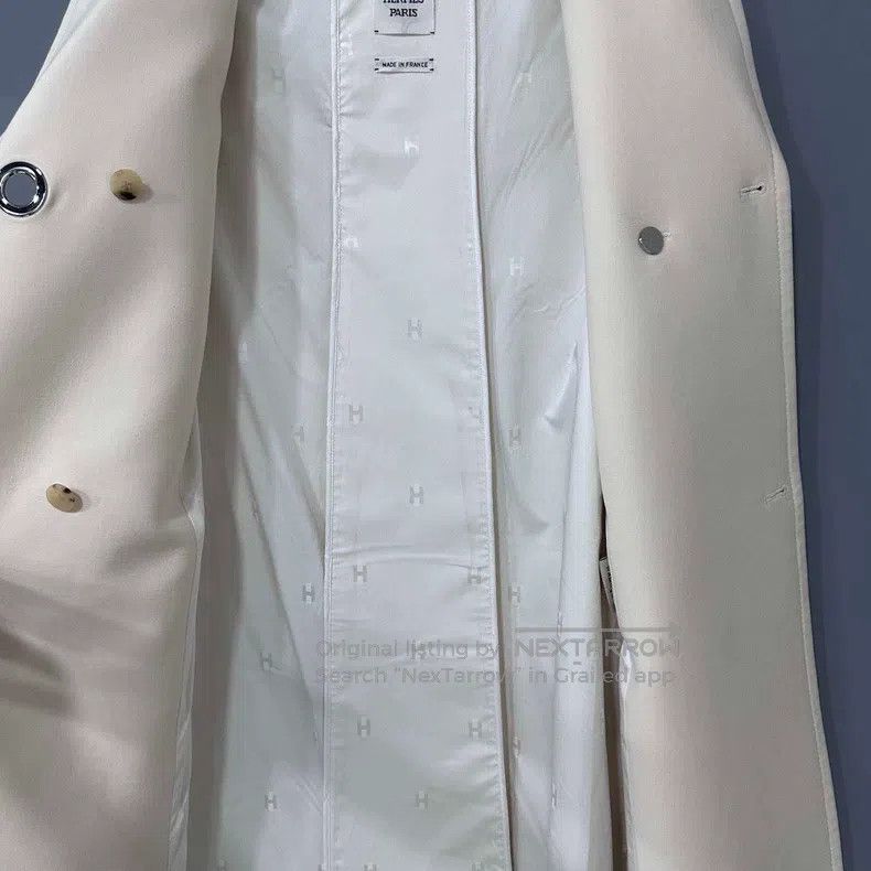 Hermes Hermes Beige Lined Printed Overcoat Size XS / US 0-2 / IT 36-38 - 4 Thumbnail