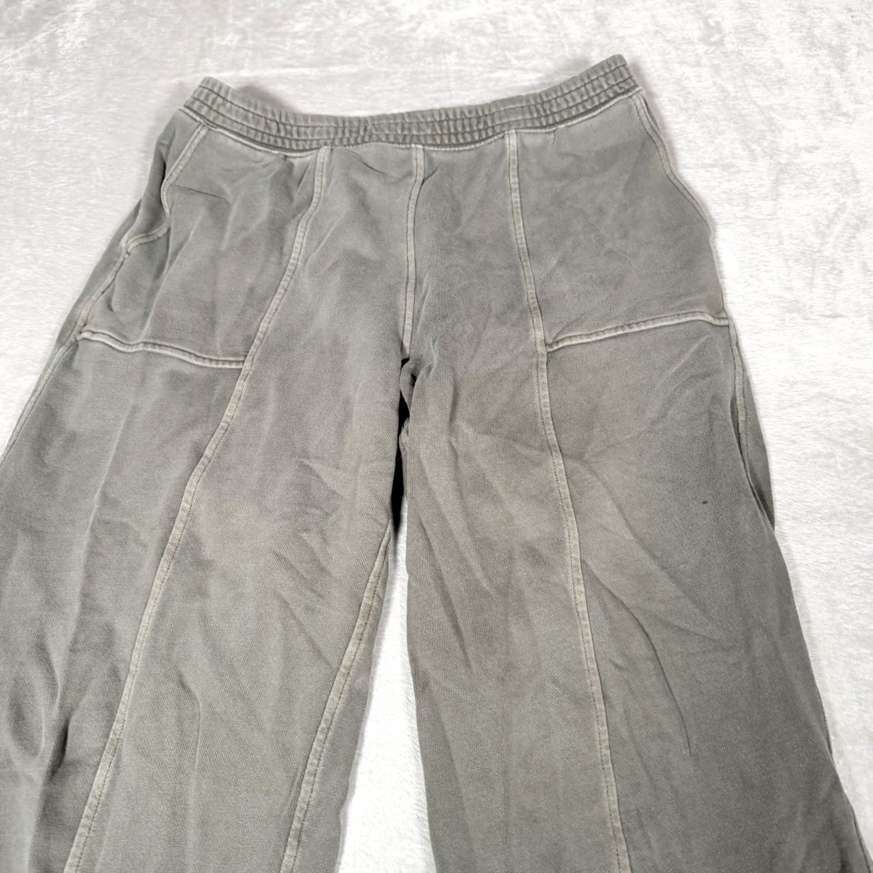 Vintage Aerie Pants Womens Large Green Cozycore Minimalist Wide Leg Fleece Sweatpants Size 36" / US 14 / IT 50 - 5 Thumbnail