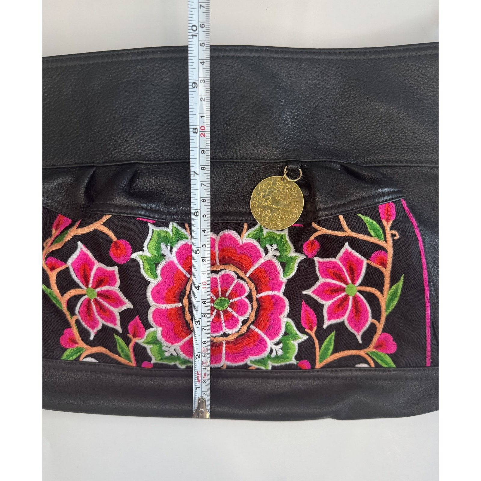 Furla × Tory Burch Blumera Embroidered Purse Womens Large Black Pink Floral Size ONE SIZE - 5 Thumbnail