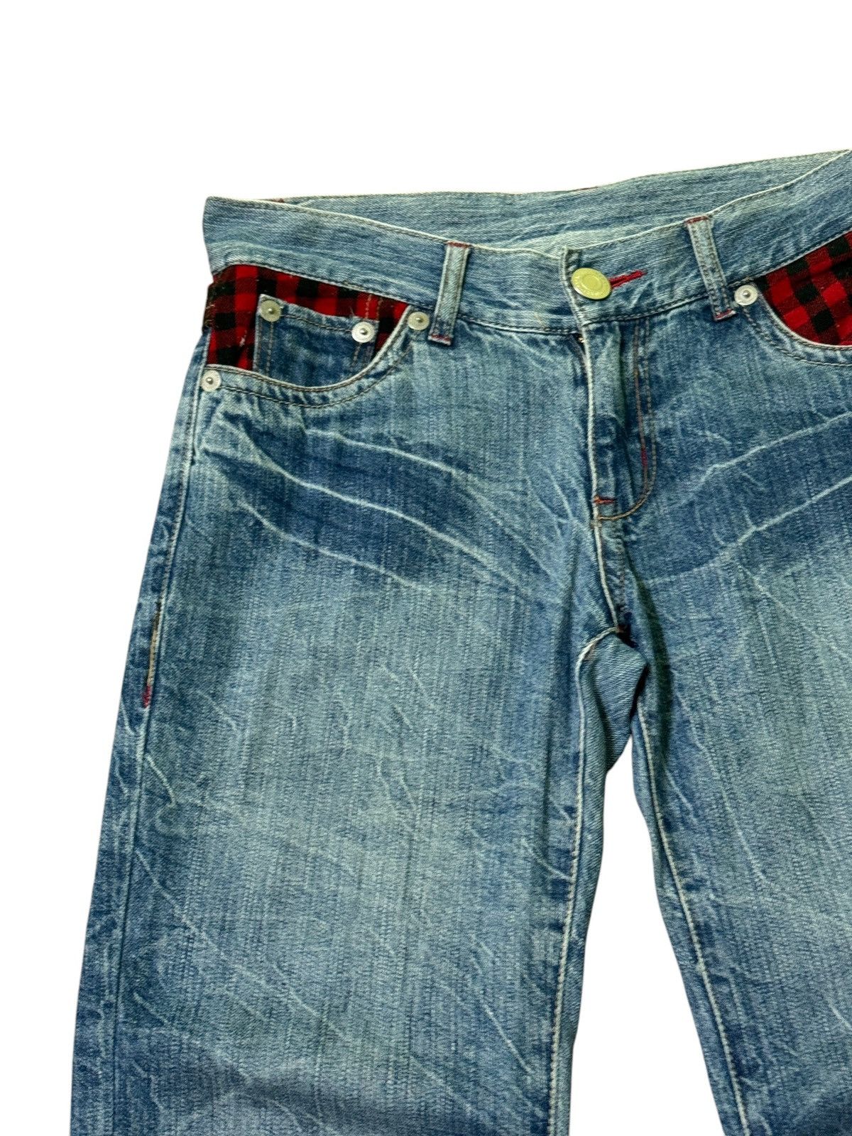 Japanese Brand Distressed Plaid Tartans Junya Watanabe Denim Jeans Size US 31 - 6 Thumbnail
