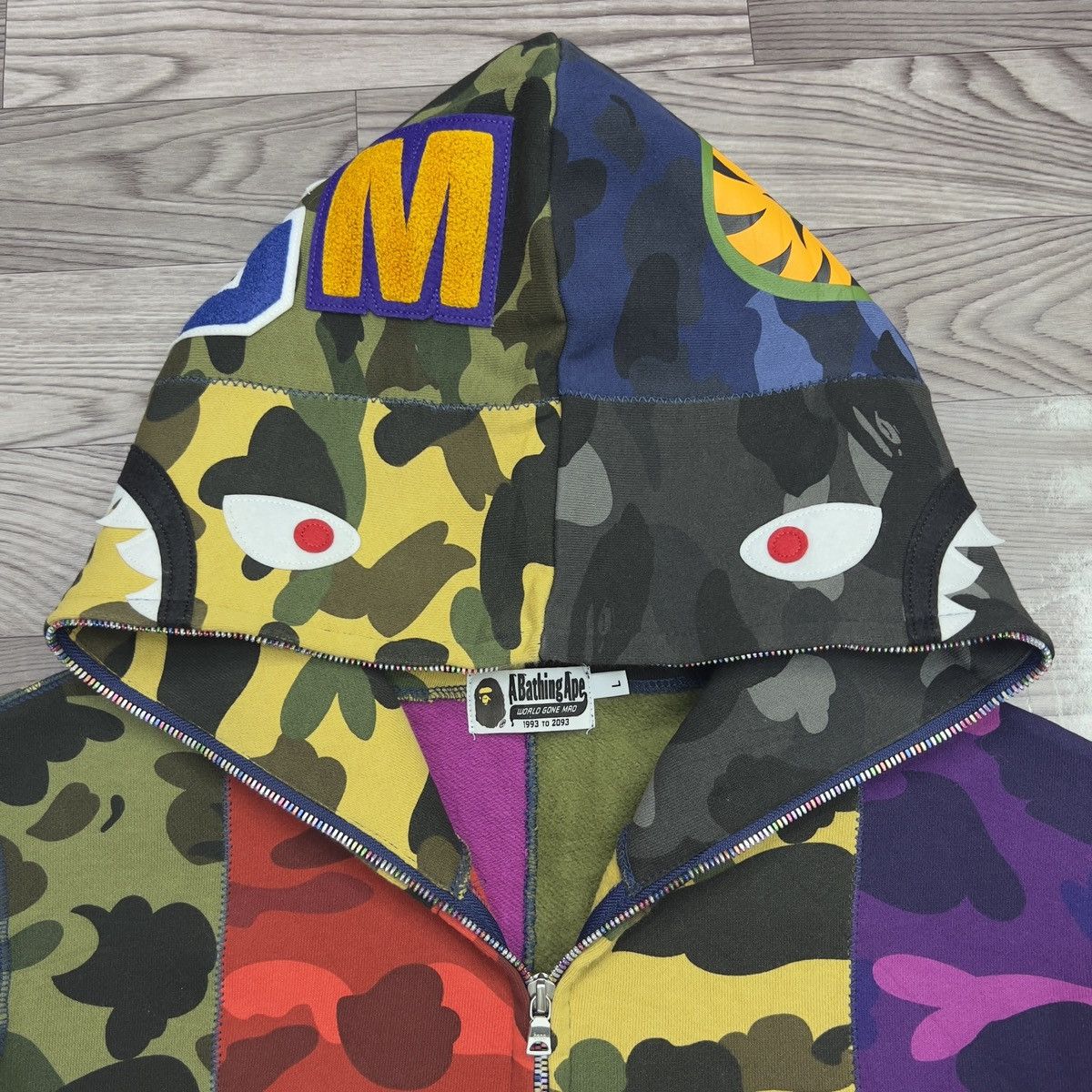 Bape Bape Multicolor Mix Crazy Camo Shark Full Zip Hoodie Size US L / EU 52-54 / 3 - 5 Thumbnail