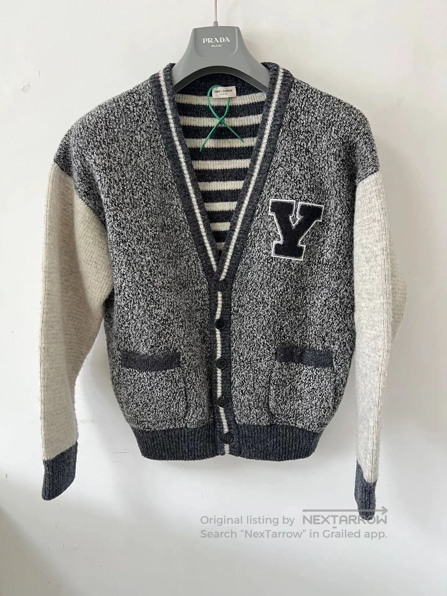 Saint Laurent Paris Saint Laurent Gray Cardigan with Y Patch. Size US S / EU 44-46 / 1 - 1 Thumbnail