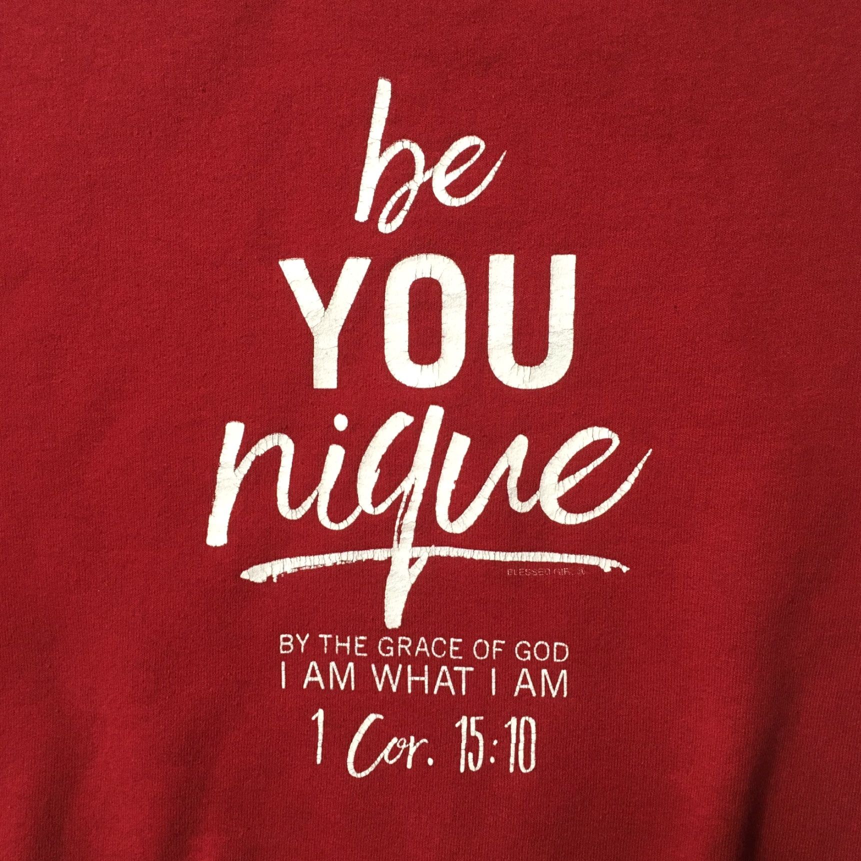 Jerzees VINTAGE Jerzees Sweatshirt 90s Long Sleeve Crew Bible Verse 1 Cor. 15:10 God Burgundy Men M Size US M / EU 48-50 / 2 - 4 Thumbnail
