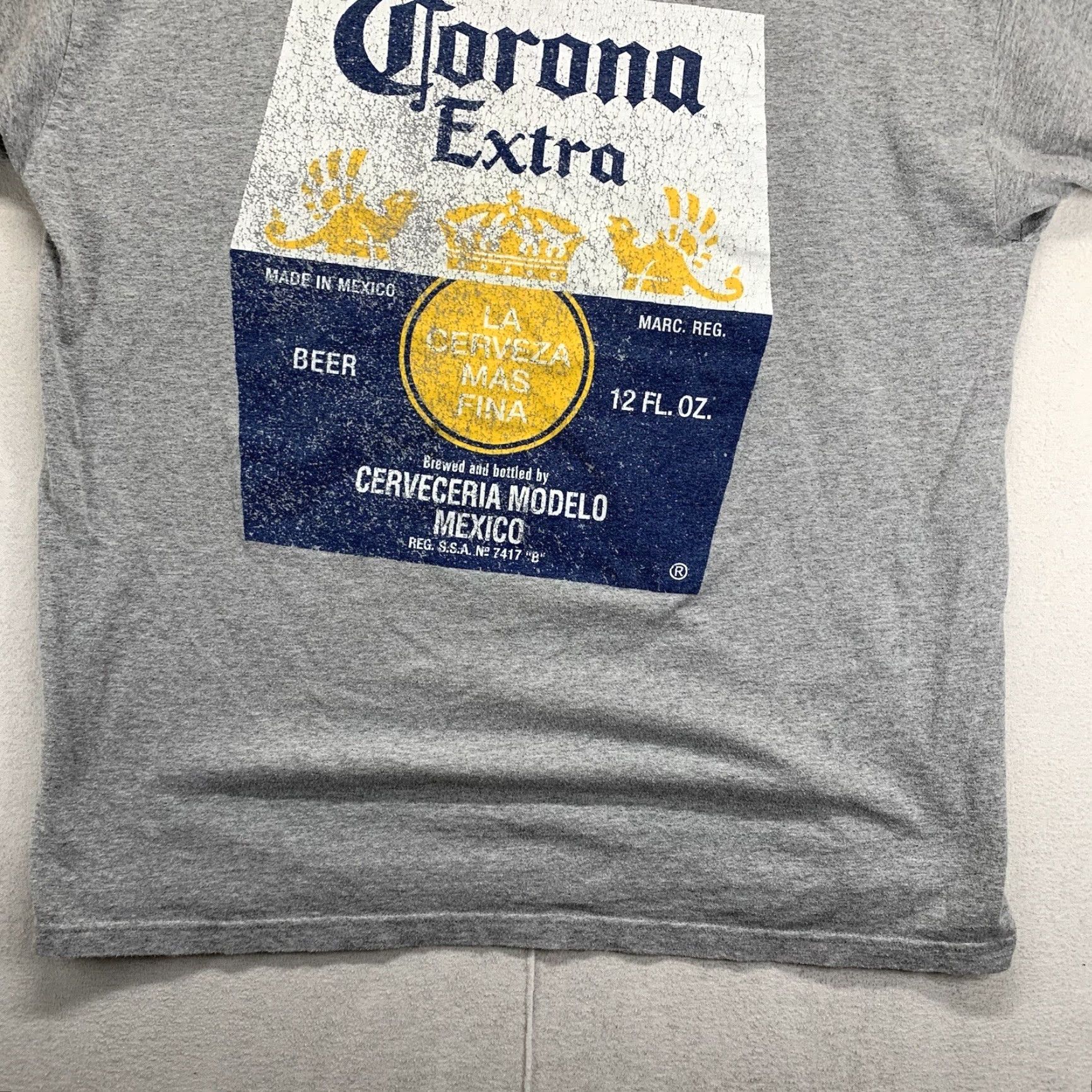 Vintage Corona Extra Men's T-Shirt Large Gray Beer Logo Graphic Print Casual Short Sleeve Size US L / EU 52-54 / 3 - 6 Thumbnail