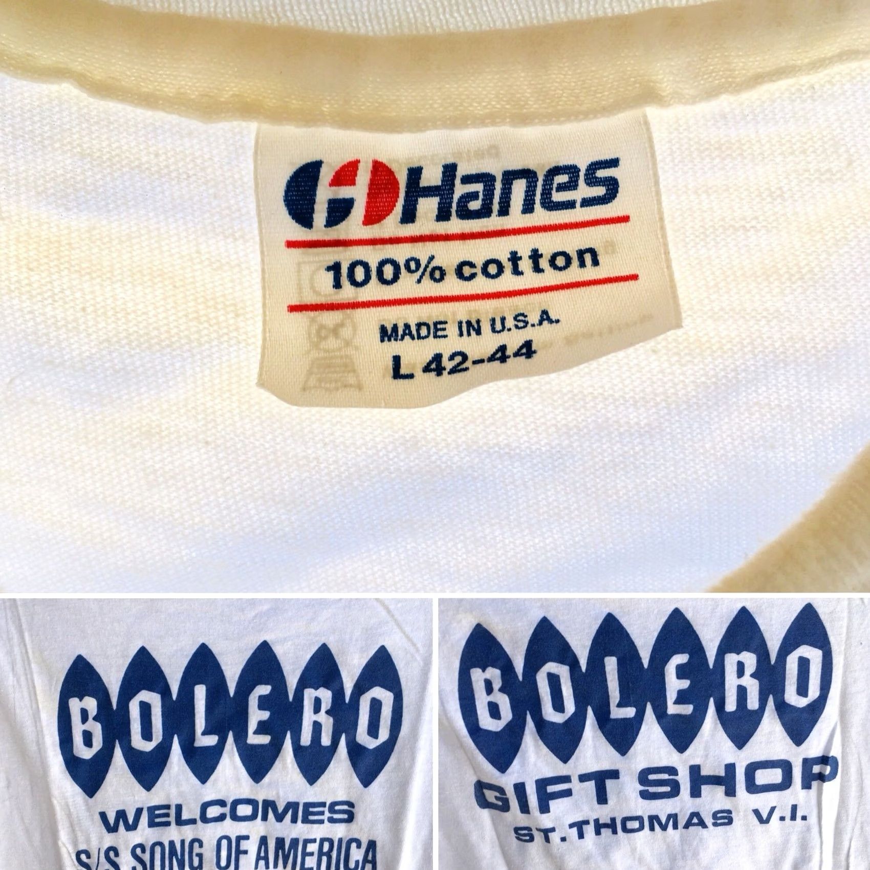 Hanes VINTAGE Hanes Bolero Welcomes S/S Song of America Graphic Tee Shirt Mens L White 1980s St. Thomas VI Gift Shop Size US L / EU 52-54 / 3 - 4 Thumbnail