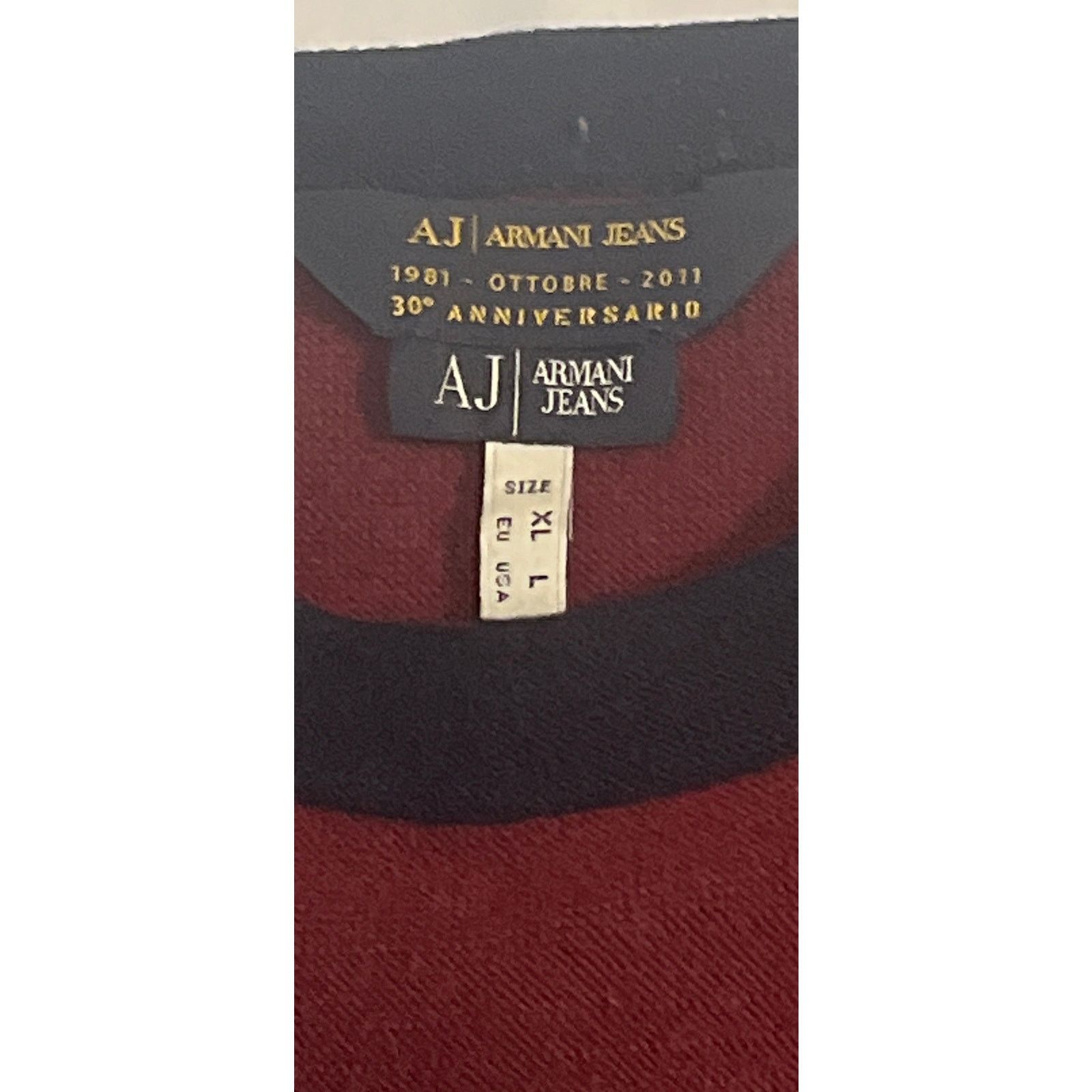 Armani AJ Armani Jeans Wool Sweater - Maroon & Navy - Size: L Size US L / EU 52-54 / 3 - 4 Thumbnail