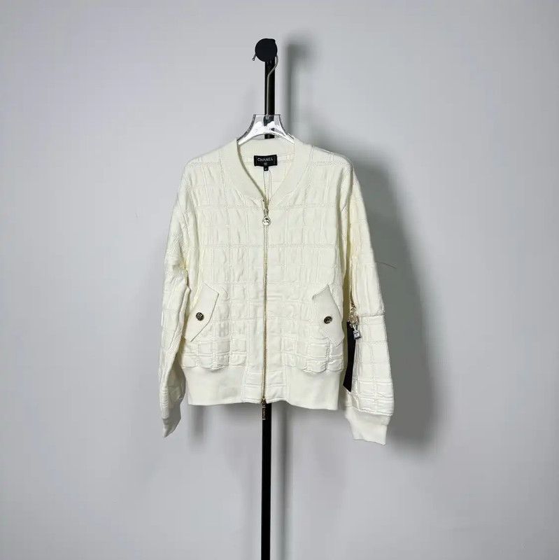 Chanel Chanel White Cotton Women's Jacket 0089 Size L / US 10 / IT 46 - 1 Thumbnail