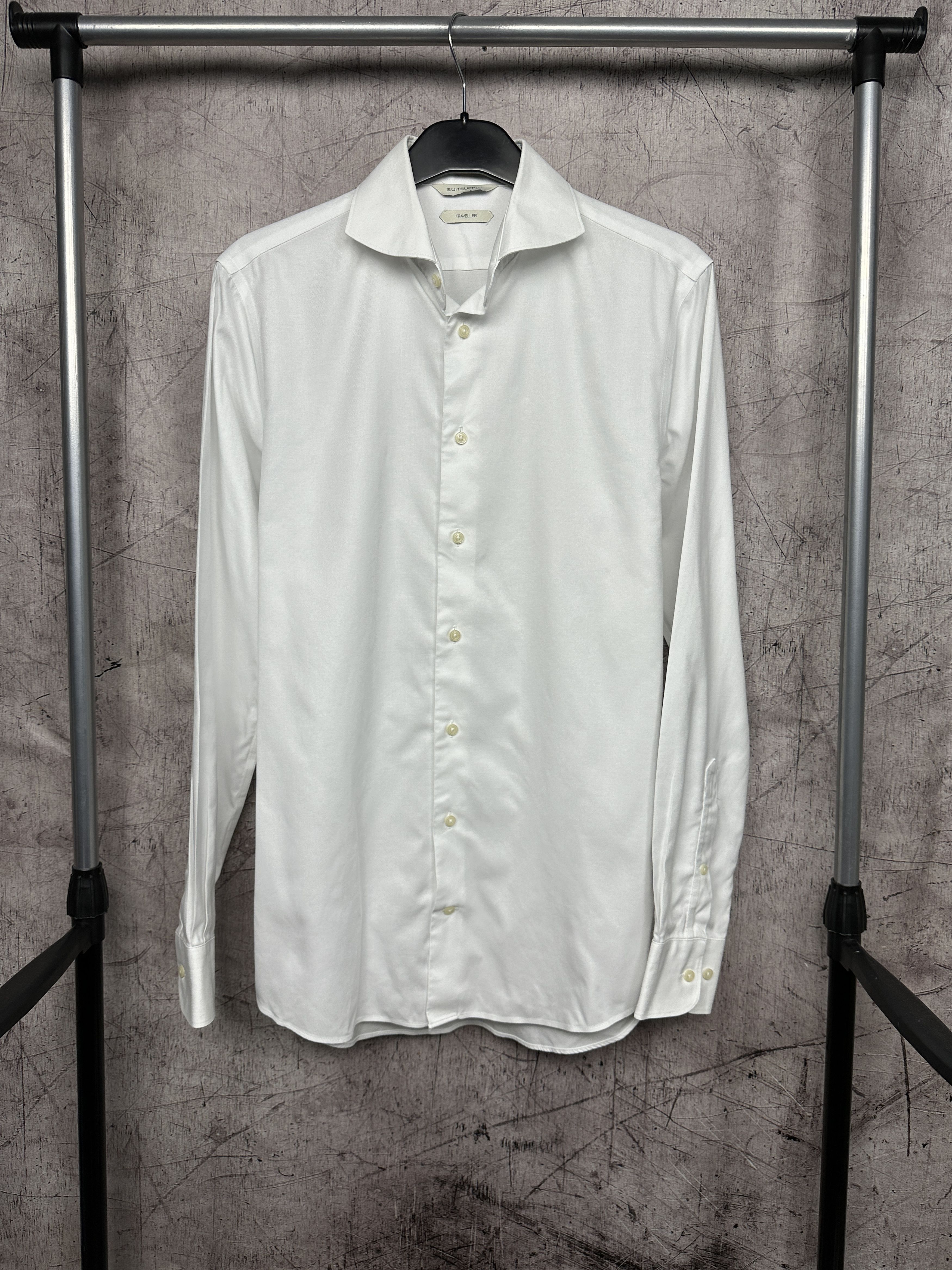 Suitsupply SuitSupply Traveller Mens White Dress Shirt Slim Fit Size US M / EU 48-50 / 2 - 1 Thumbnail