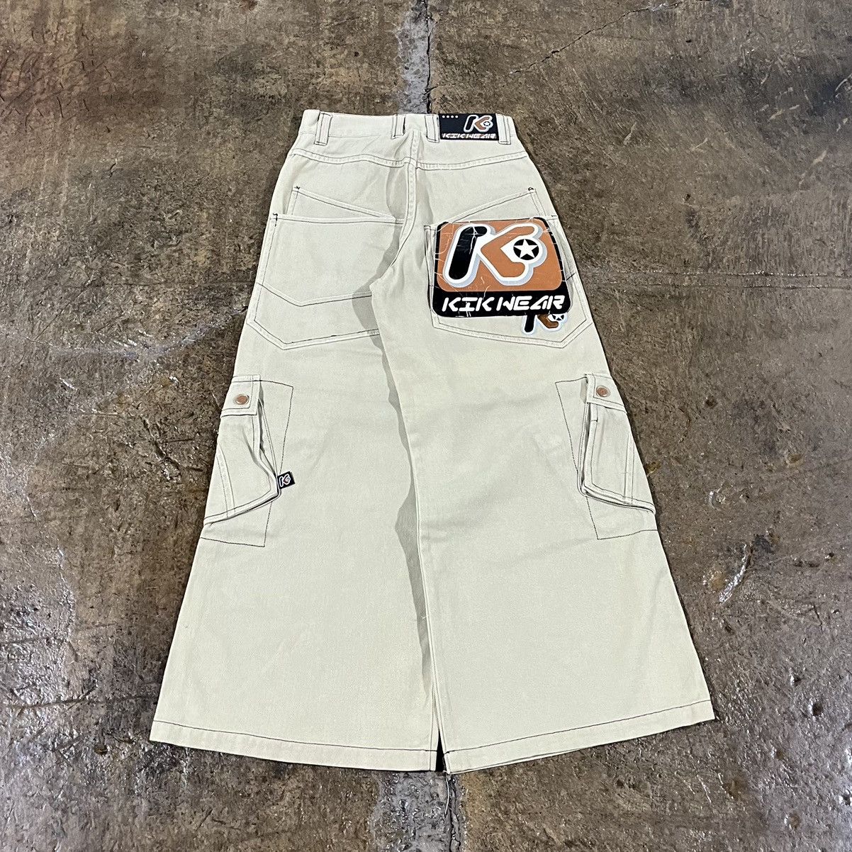 image of Jnco x Tripp NYC Crazy Vintage Y2K Kikwear Super Wide Leg Baggy Rave Pants in Tan, Men's (Size 26)