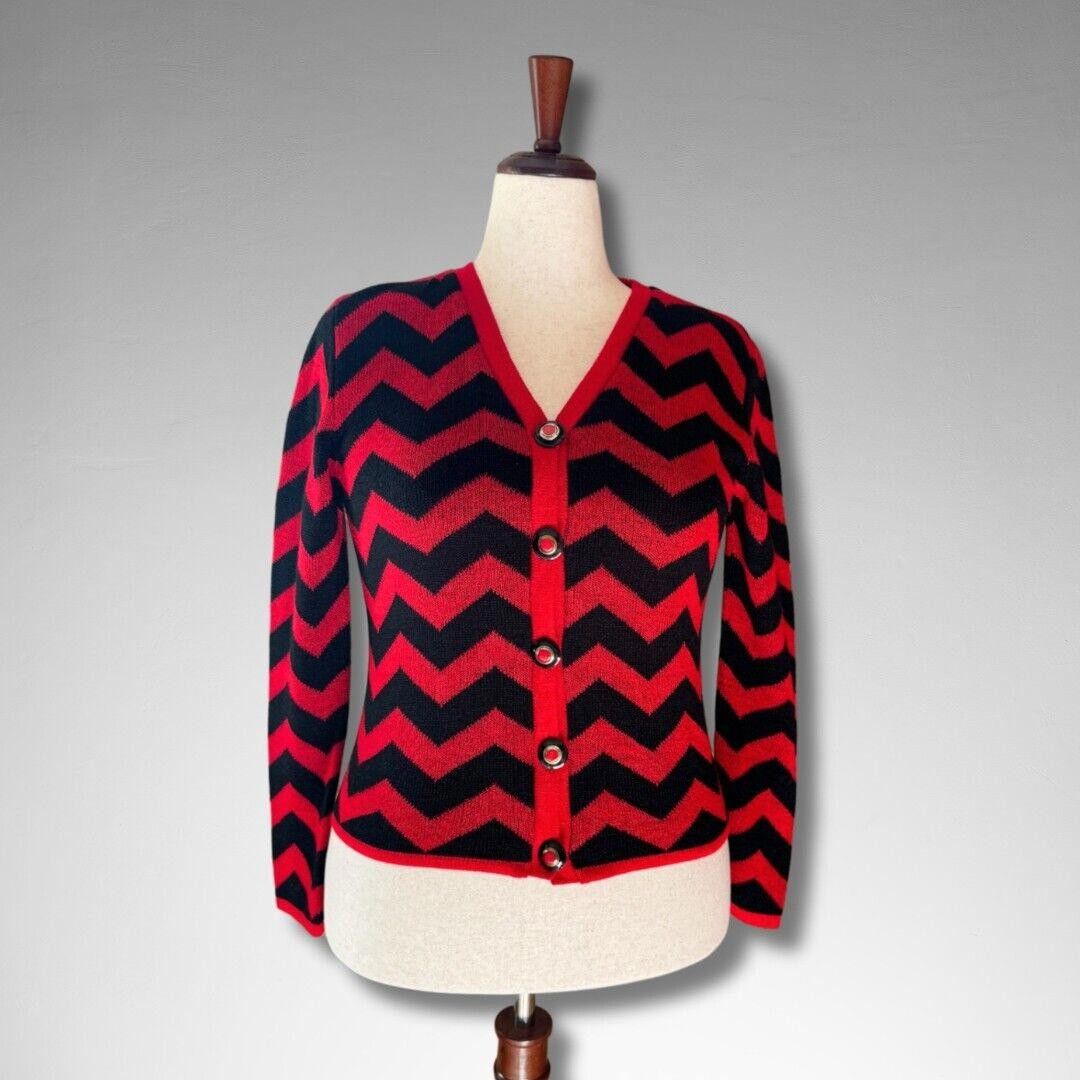 Other Vintage 80s Red & Black Chevron Cardigan Sweater Size XS / US 0-2 / IT 36-38 - 1 Thumbnail