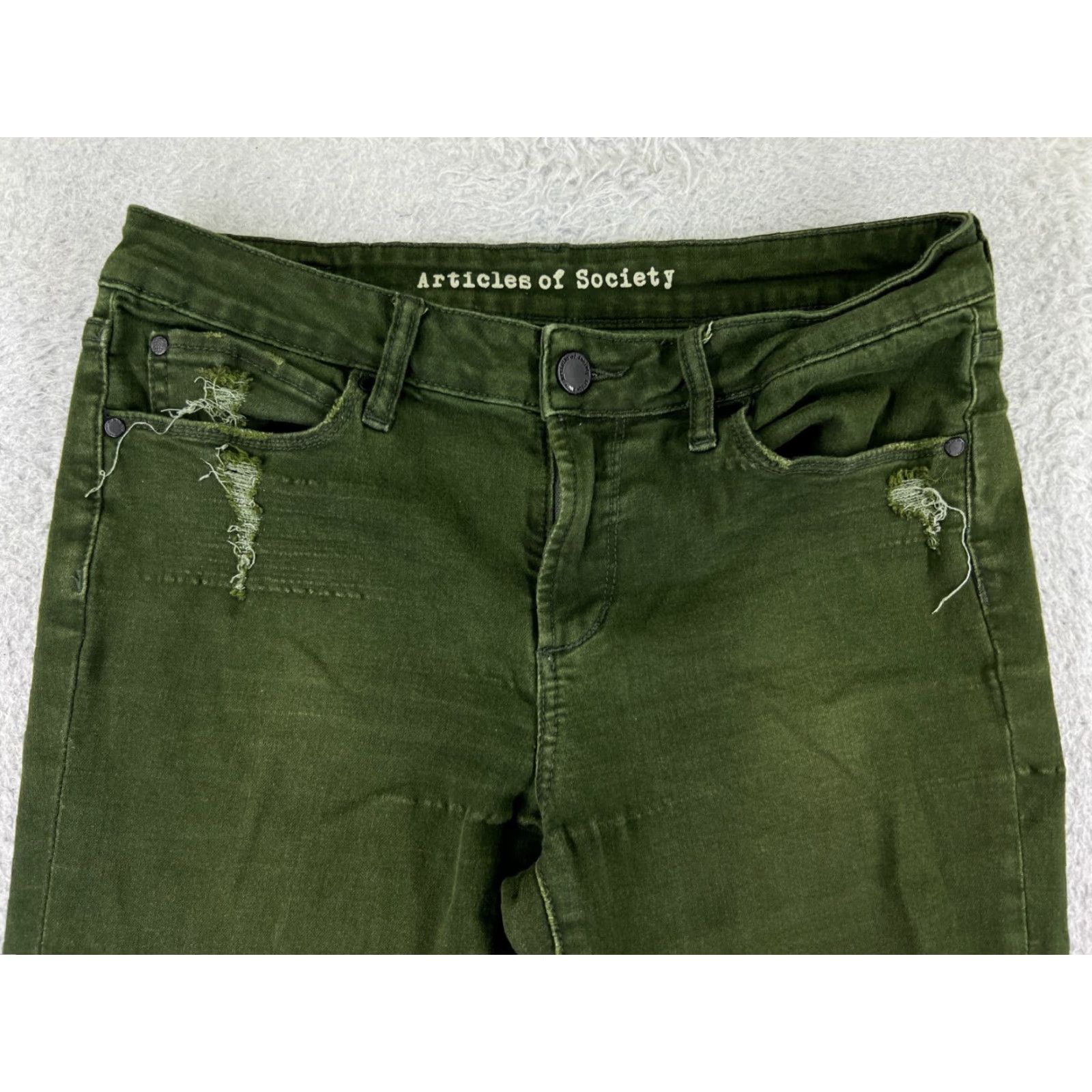 Vintage Articles of Society Jeans Women 28 Green Skinny Tapered Distressed Jegging 28x28 Vintage No Size 28" / US 6 / IT 42 - 4 Thumbnail