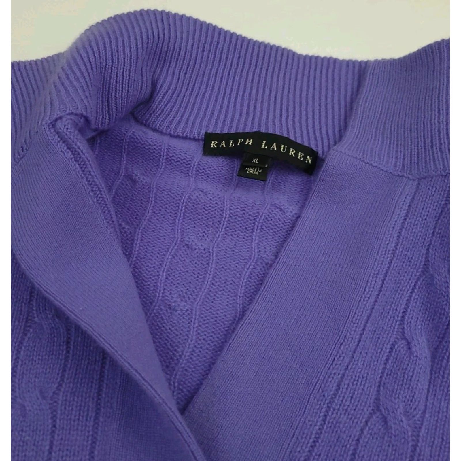 VINTAGE Ralph Lauren Black Label Purple Cable Knit Cashmere Collar Sweater XL Women Pullover Knitted, Collared, Long Sleeve, 100% Cashmere, Vintage