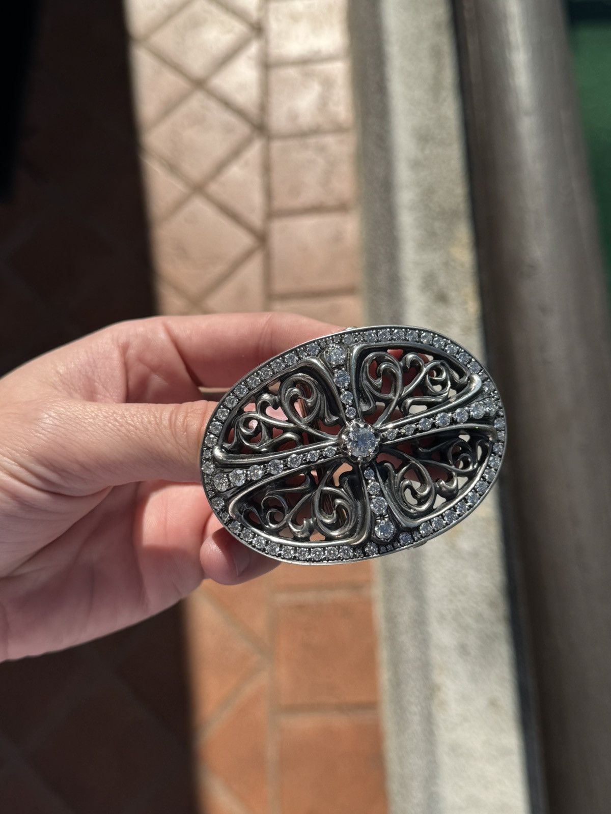 Chrome Hearts Chrome Hearts Pave Diamond Sterling Silver Oval Belt Buckle Size ONE SIZE - 5 Thumbnail