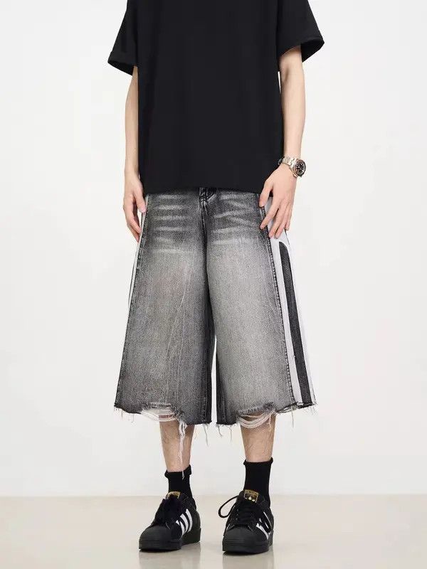 Japanese Brand VIBE Washed patchwork striped baggy denim shorts Size US 32 / EU 48 - 4 Thumbnail
