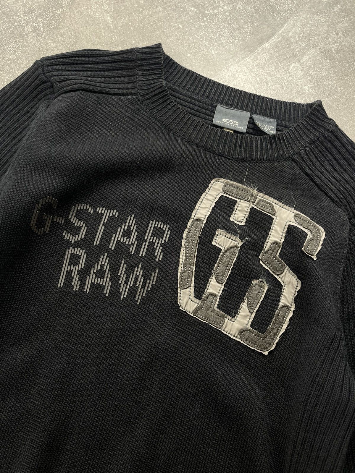 G-Star G-Star RAW Vintage Black Ribbed Knit Sweater Pullover Logo Size US L / EU 52-54 / 3 - 4 Thumbnail
