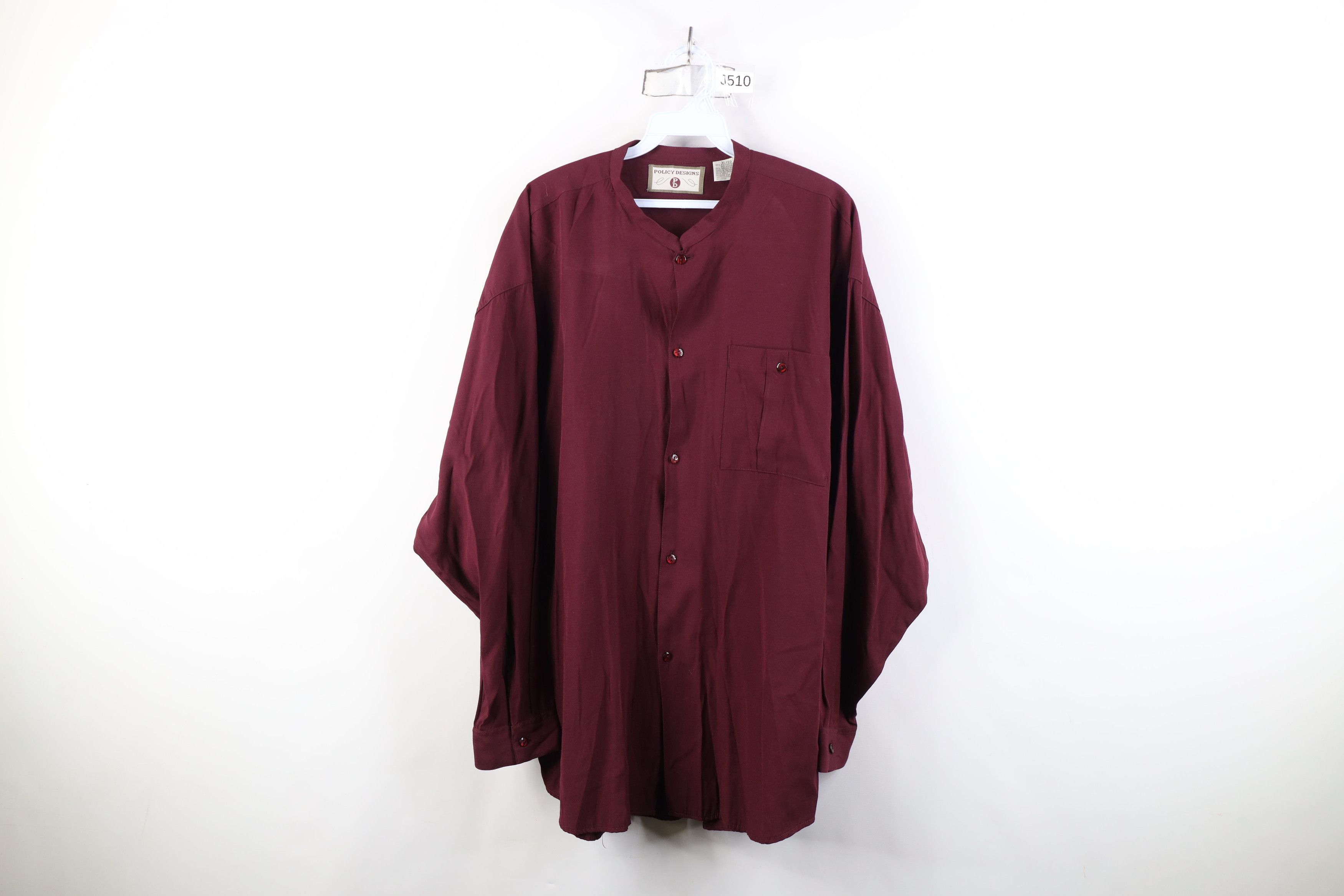 Vintage 90s Streetwear Gabardine Band Collar Button Shirt
