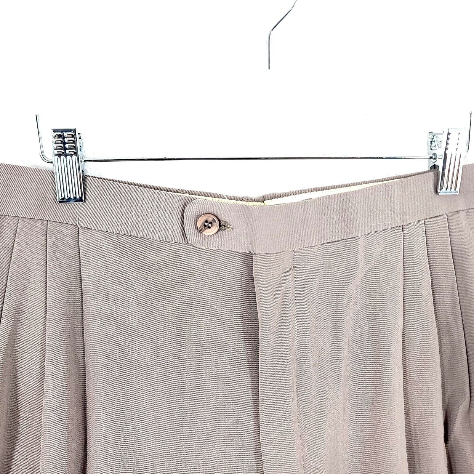 Designer Greg Peters Gray Beige No Belt Loops Wool Pleated Cuffed Dre Size 34S - 2 Thumbnail