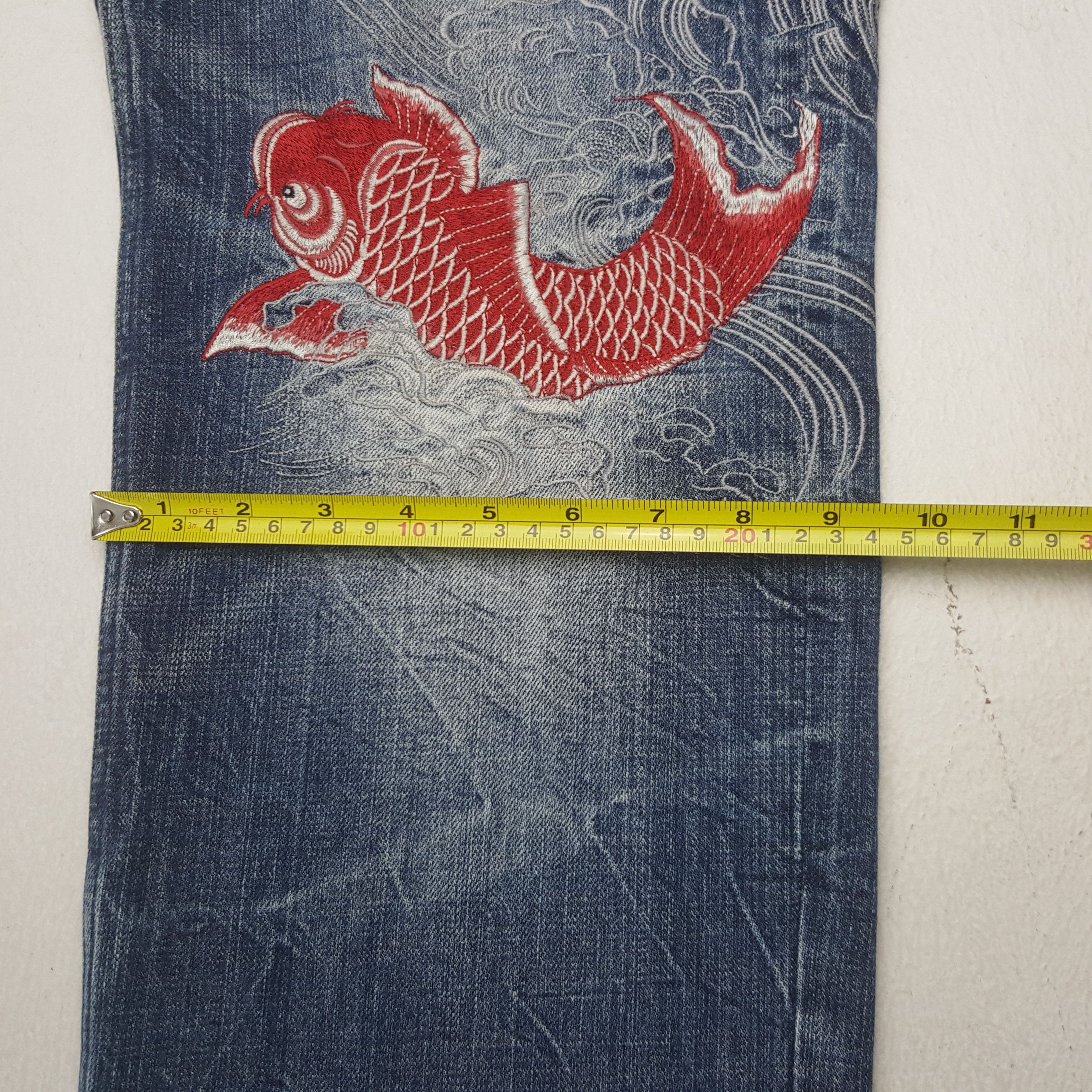 Japanese Brand Vintage Karakuri Tamashii Japanese Koi Art Denim Jeans RR9 Size US 29 - 13 Thumbnail