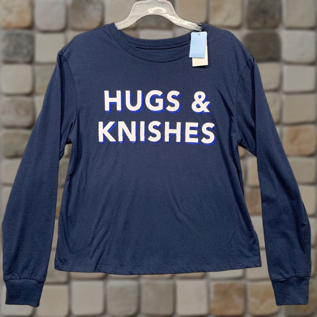 Vintage Zoe + Liv Shirt Women Size Large Long Sleeve Navy Blue White Hugs & Knishes NWT Size L / US 10 / IT 46 - 1 Thumbnail
