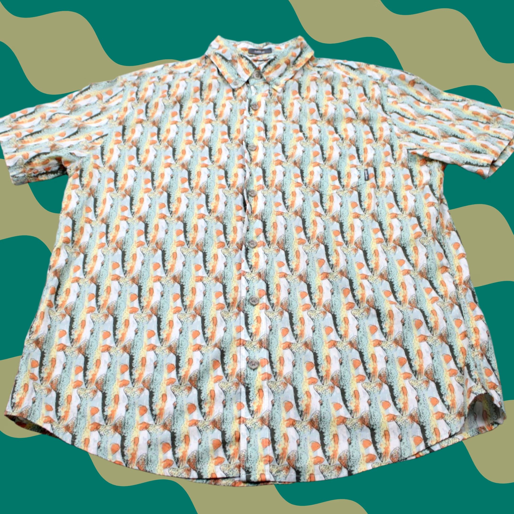 Eddie Bauer Eddie Bauer AOP Shirt Mens Large Fish All Over Print Classic Fit Cotton S/S Button-Up Chest 24in Beige Plaid Pattern Mens Long Sleeve? Size US L / EU 52-54 / 3 - 1 Thumbnail