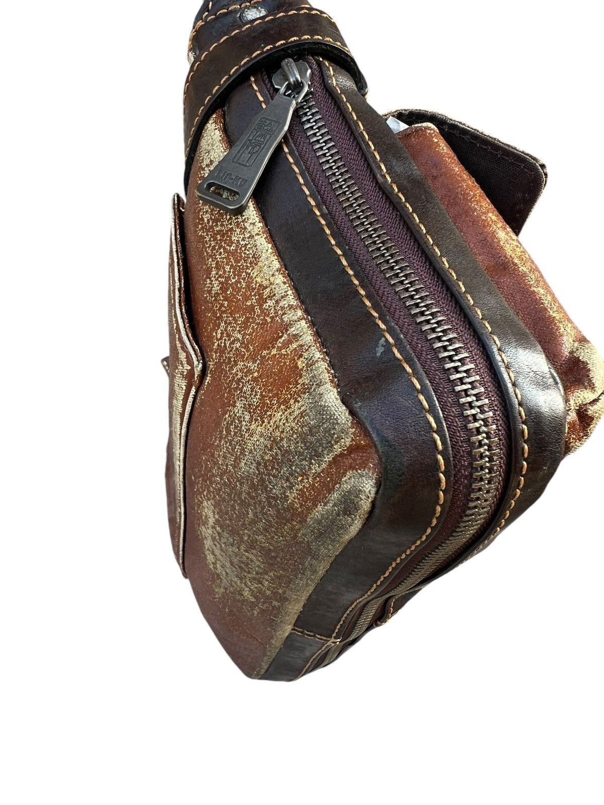 Japanese Brand Lin-ku Japan Distressed Waxed Patina Leather Cargo Bag Sling Size ONE SIZE - 16 Thumbnail