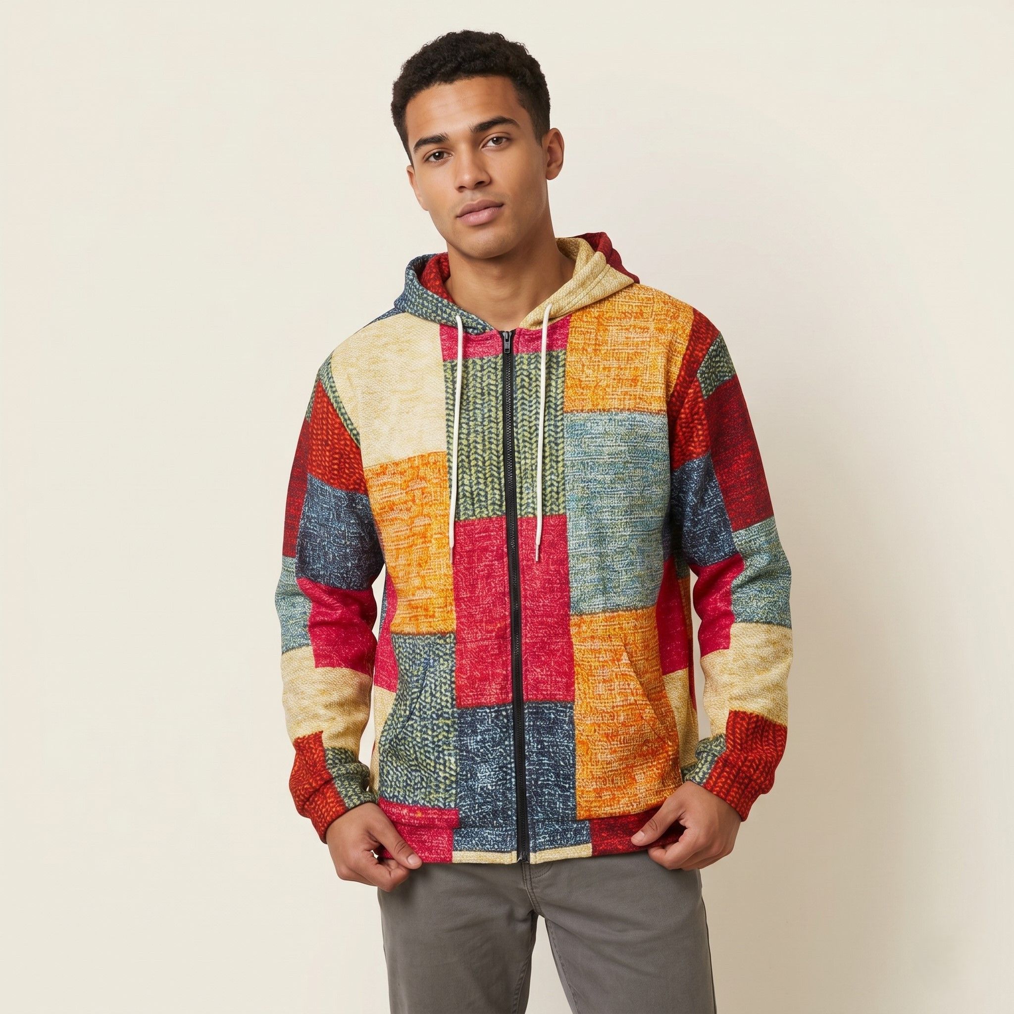 Vintage Vintage Men L Sweatshirt Multicolour Patchwork 9576 Size US L / EU 52-54 / 3 - 1 Thumbnail