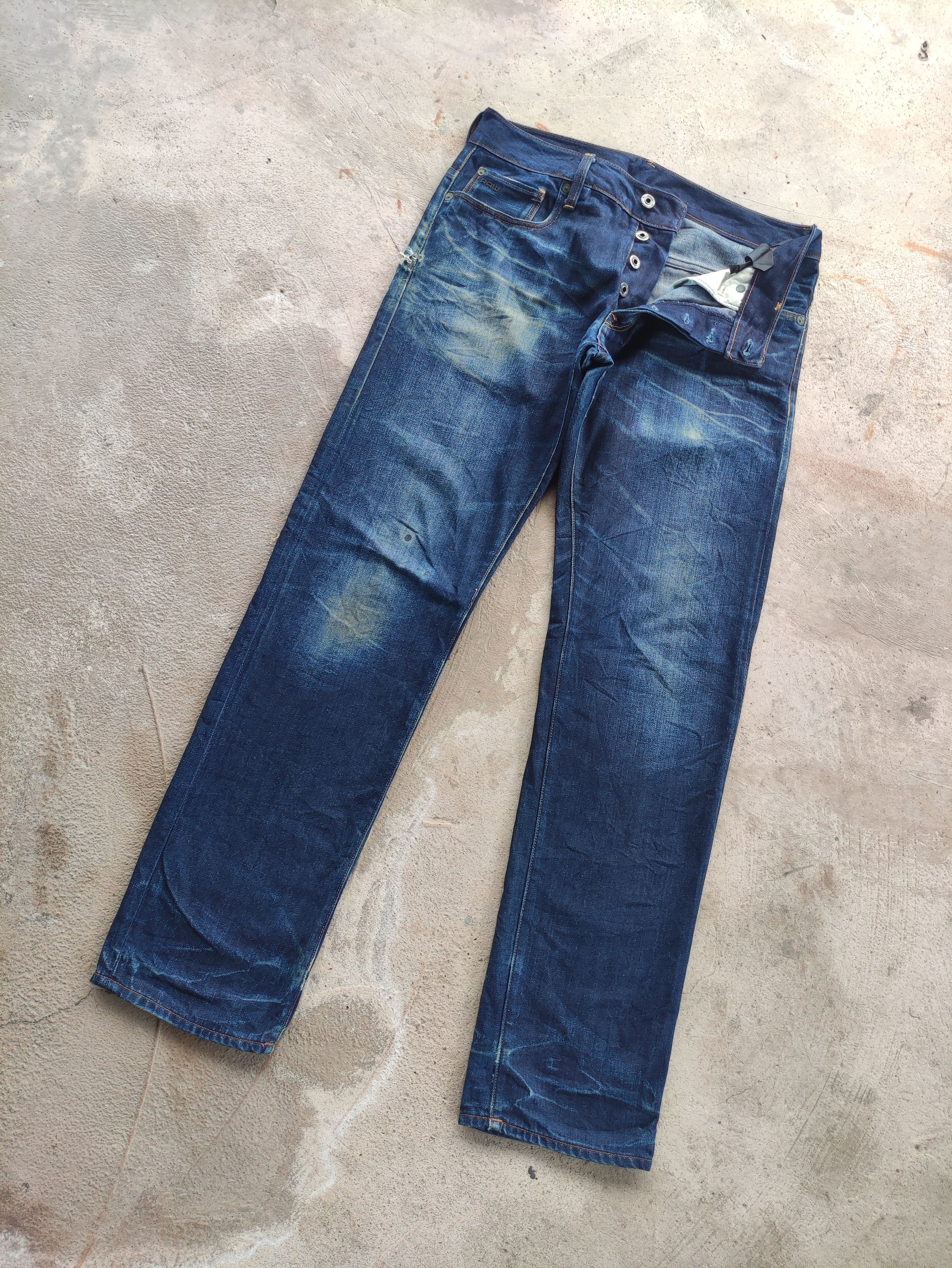 G-Star Vintage G Star Raw Button Jean Distressed Faded Denim Size US 33 - 2 Thumbnail