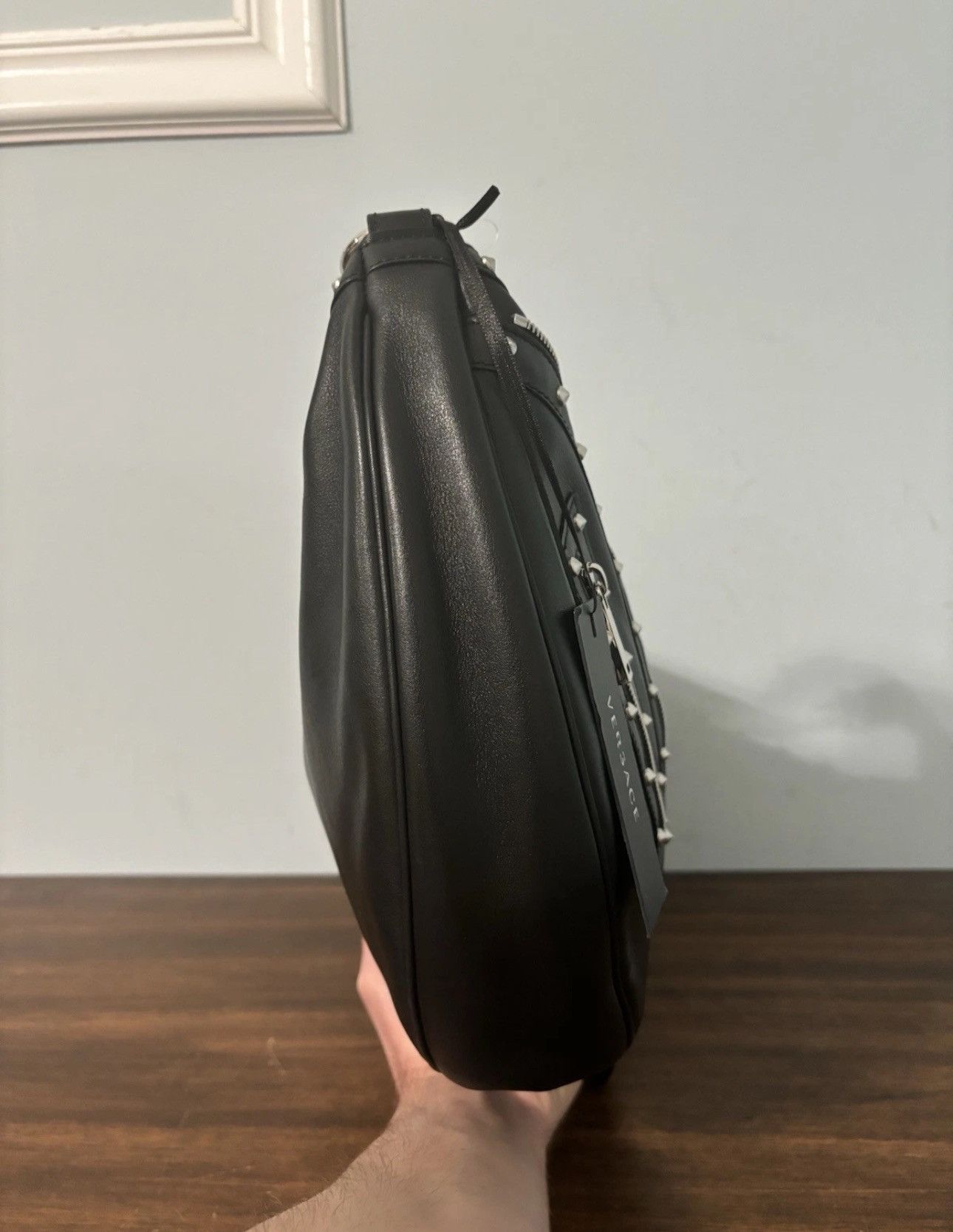 Versace Versace Studded Repeat Medium Hobo Bag Black Size ONE SIZE - 8 Thumbnail