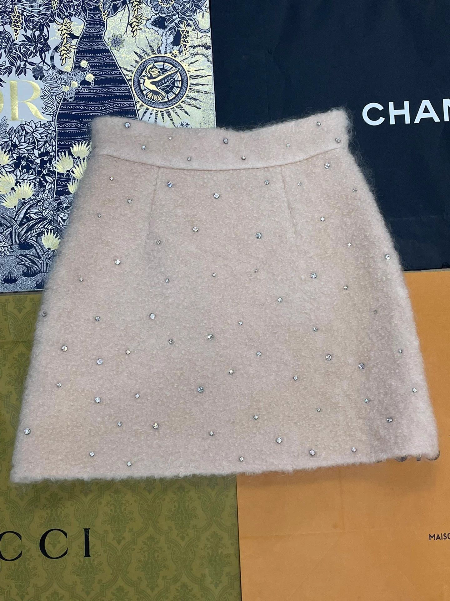 Miu Miu MIU MIU women's elegant pink rhinestone skirt 38 Size 26" / US 2 / IT 38 - 3 Thumbnail