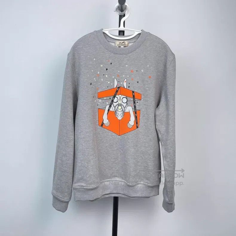 Hermes Hermes Cotton Men's Knit Crewneck Sweater, Grey Size US M / EU 48-50 / 2 - 1 Thumbnail