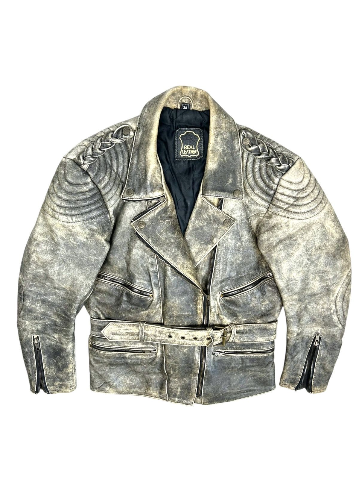 Genuine Leather Vintage Faded Leather Jacket Grunge Biker Moto Harley Style Size XS / US 0-2 / IT 36-38 - 1 Thumbnail