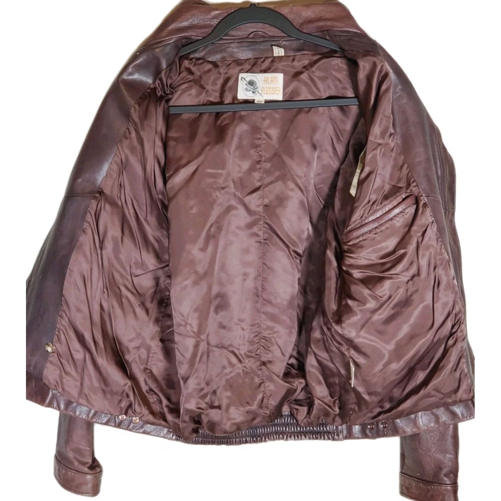 Vintage VINTAGE Alan Flusser Brown Leather Bomber Motorcycle Jacket Elastic Hem Mens 42 Size US XS / EU 42 / 0 - 3 Thumbnail