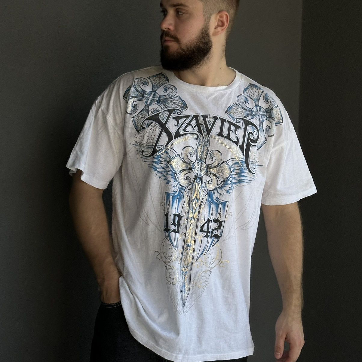 Japanese Brand × Vintage Vintage AXR Xzavier T-shirts Big Logo Band Affliction Y2K Size US XXL / EU 58 / 5 - 2 Thumbnail