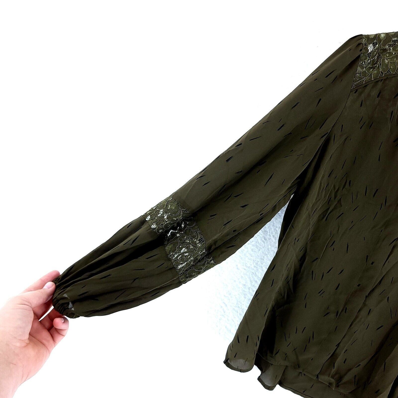 Apt. 9 Apt 9 Green Large Floral Lace V-Neck Polyester Blouse Top Lo Size L / US 10 / IT 46 - 5 Thumbnail