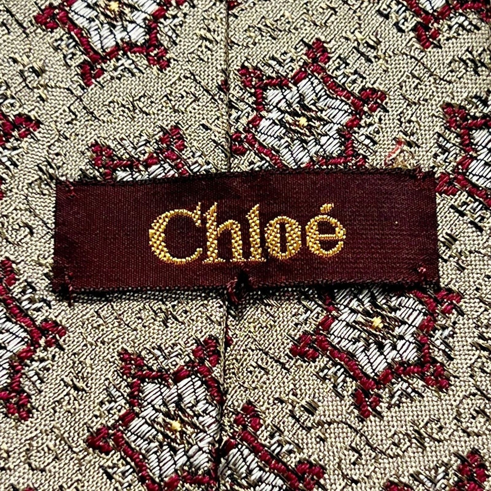 Chloe Chloe Men's Neck Tie Silver Red Blue Pure Silk Woven Necktie Size ONE SIZE - 3 Thumbnail
