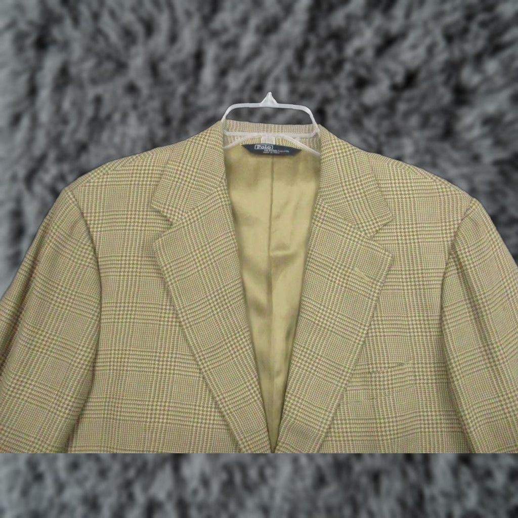 Polo Ralph Lauren VINTAGE Polo Ralph Lauren Blazer Men 42L Beige Plaid Sport Coat Made Italy Size US XL / EU 56 / 4 - 1 Thumbnail
