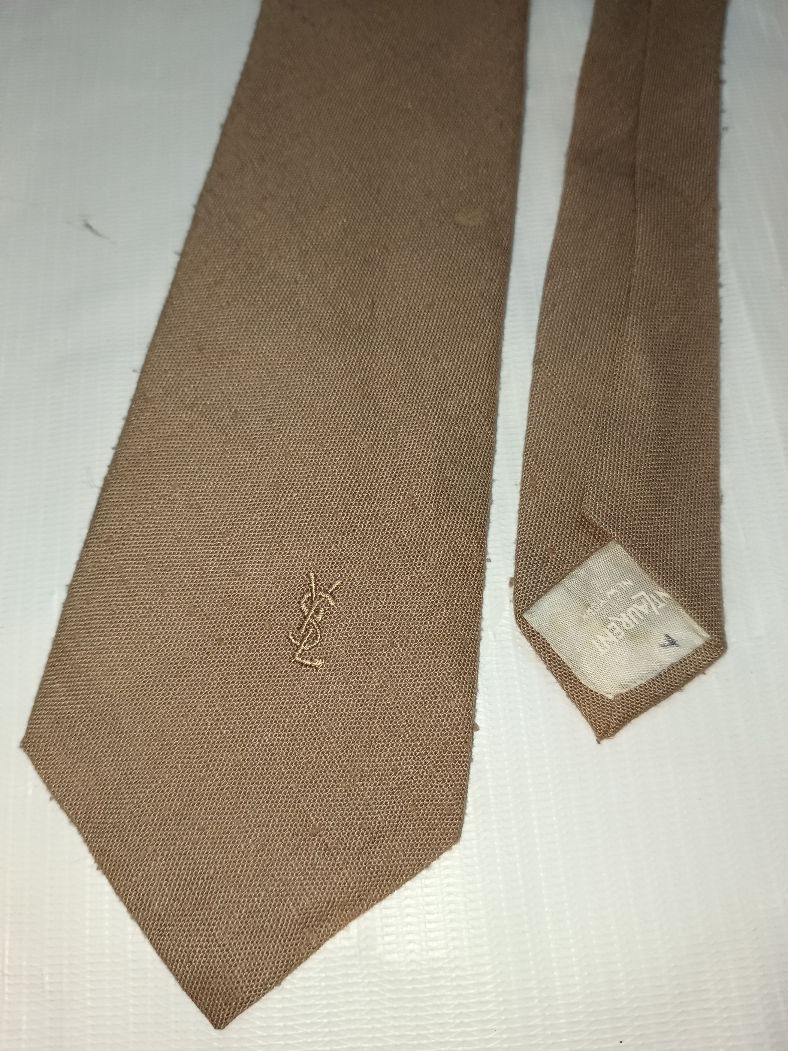 Vintage × Yves Saint Laurent YSL Yves Saint Laurent Vintage Camel Linen Wool Necktie Size ONE SIZE - 1 Thumbnail