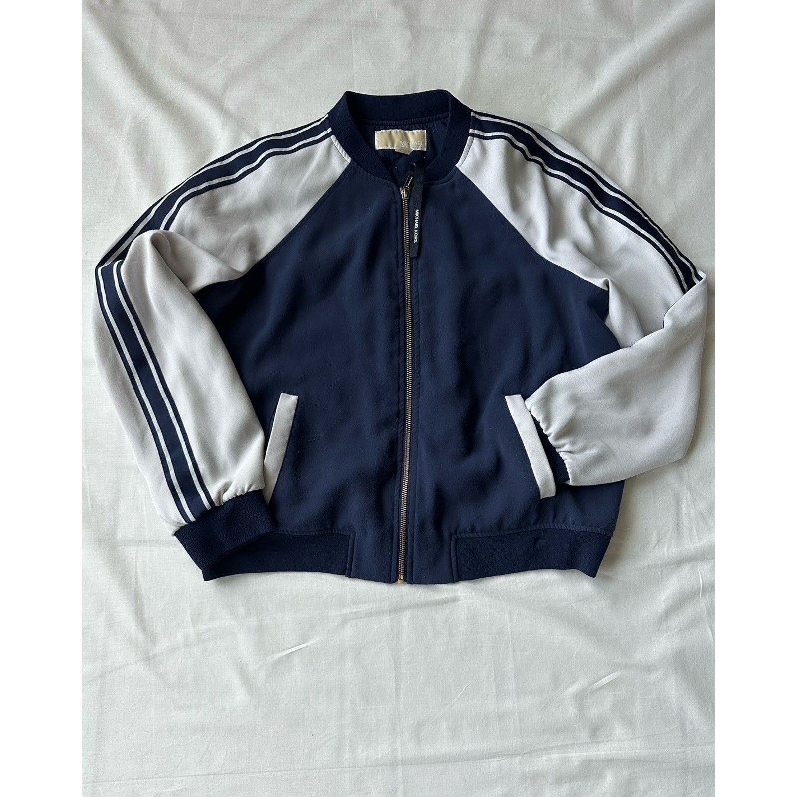 Michael Kors MICHAEL KORS M Women's Navy Blue Velour GoldZip Track Jacket Size M / US 6-8 / IT 42-44 - 4 Thumbnail