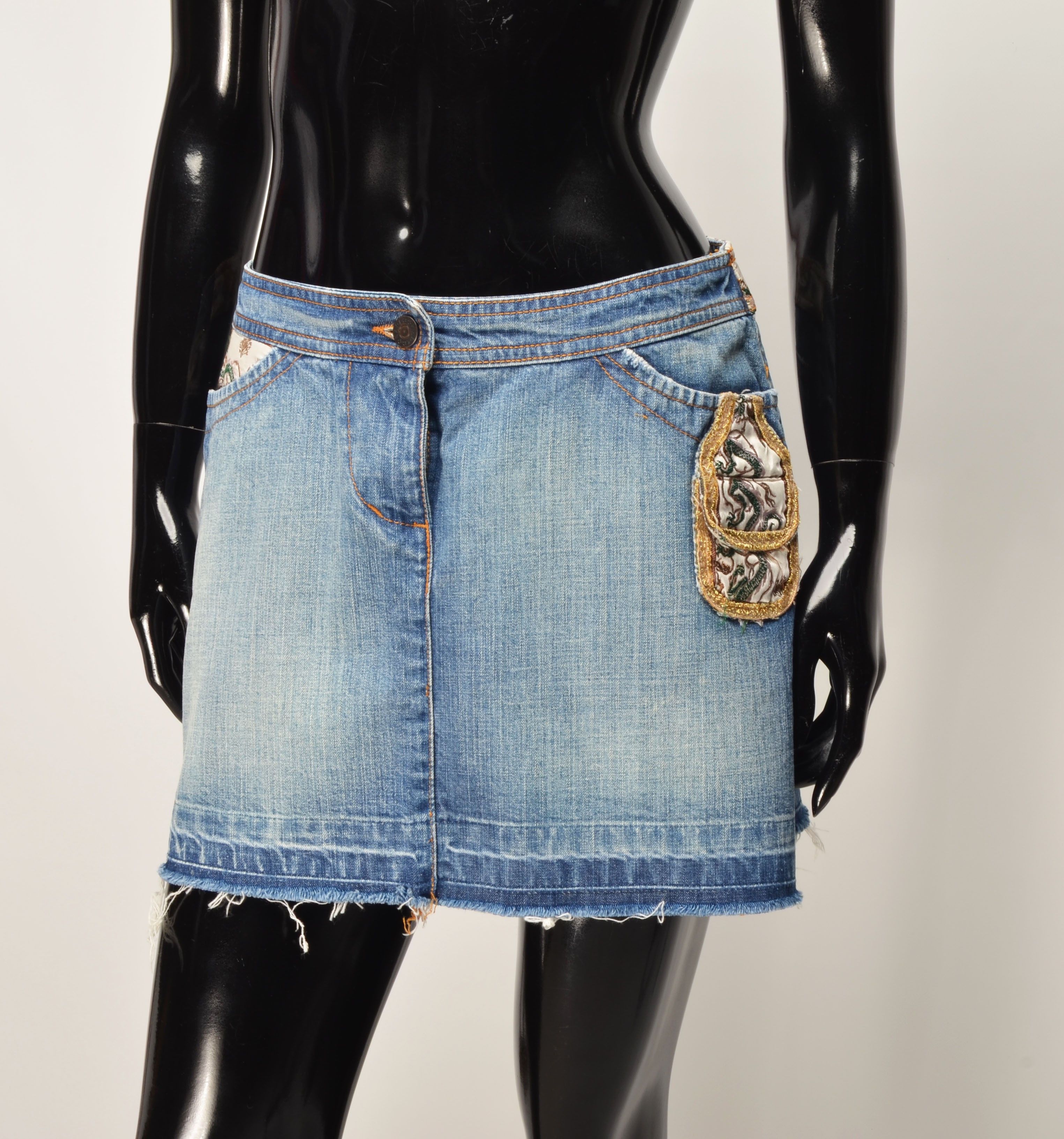 Other Kookai Y2K Patchwork Embroidered Pocket Detail Raw Hem Skirt Size 28" / US 6 / IT 42 - 2 Thumbnail