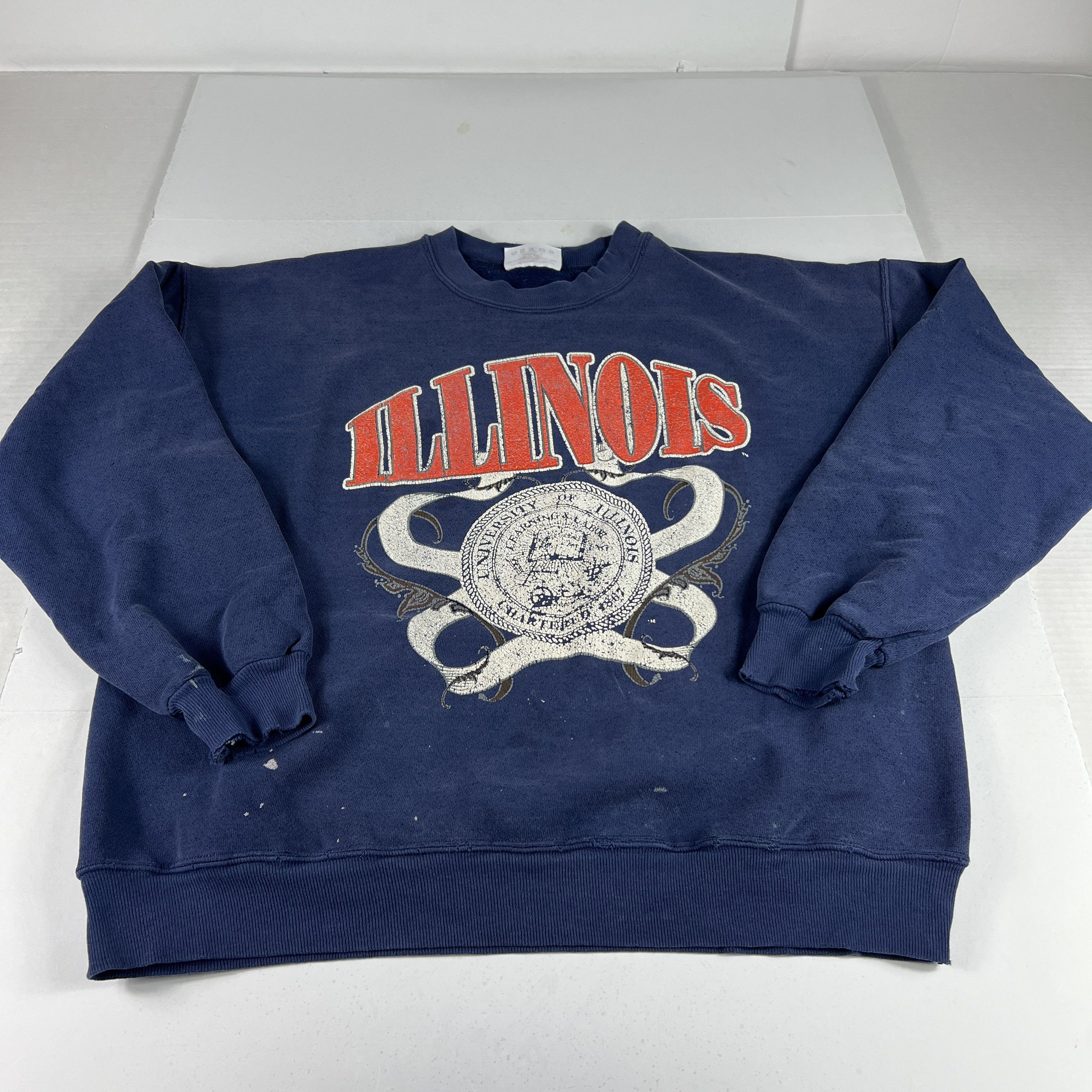 NCAA × Vintage VTG 90 Illinois Fighting Illini Sweatshirt Thrashed Crewneck Size US L / EU 52-54 / 3 - 1 Thumbnail